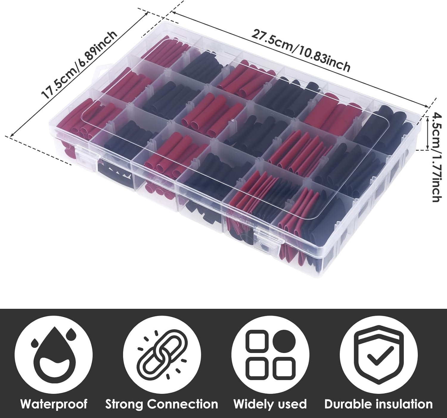 400Pcs Heat Shrink Tubing Kit Waterproof Wire Shrink Wrap Tubing 3:1 Ratio Adhesive Lined Marine Grade Double Wall Shrink Wrap Assorted Kit Insulated Electrical Cable Wrap 7 Sizes image number 5