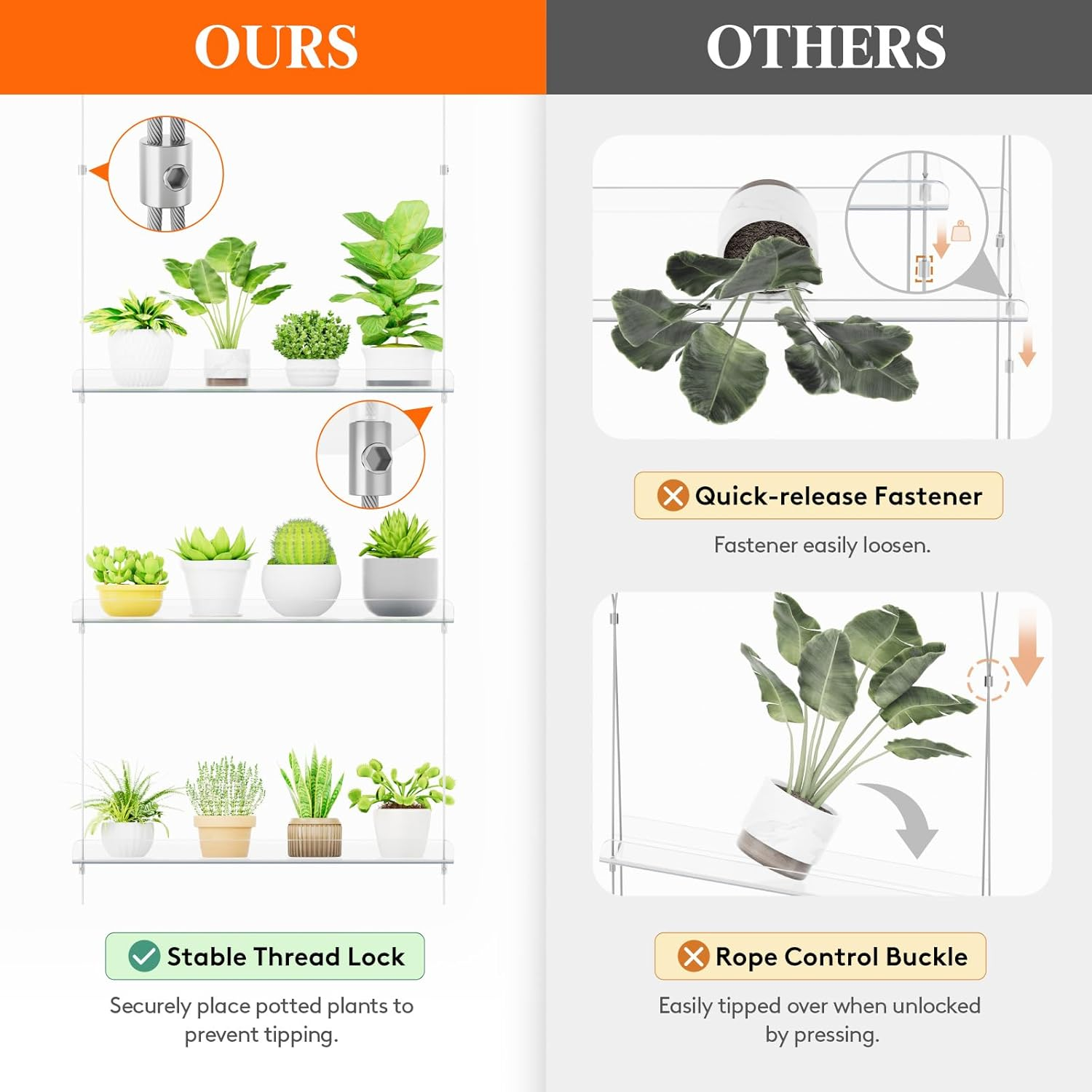 Lifewit 2-Tier Window Plant Shelves 15 Inch, Acrylic Adjustable Hanging Floating Shelf, Window Sill Extender for Indoor Succulent Plants, Micro Greens, Seed Starter Pots, Herb Planters image number 5