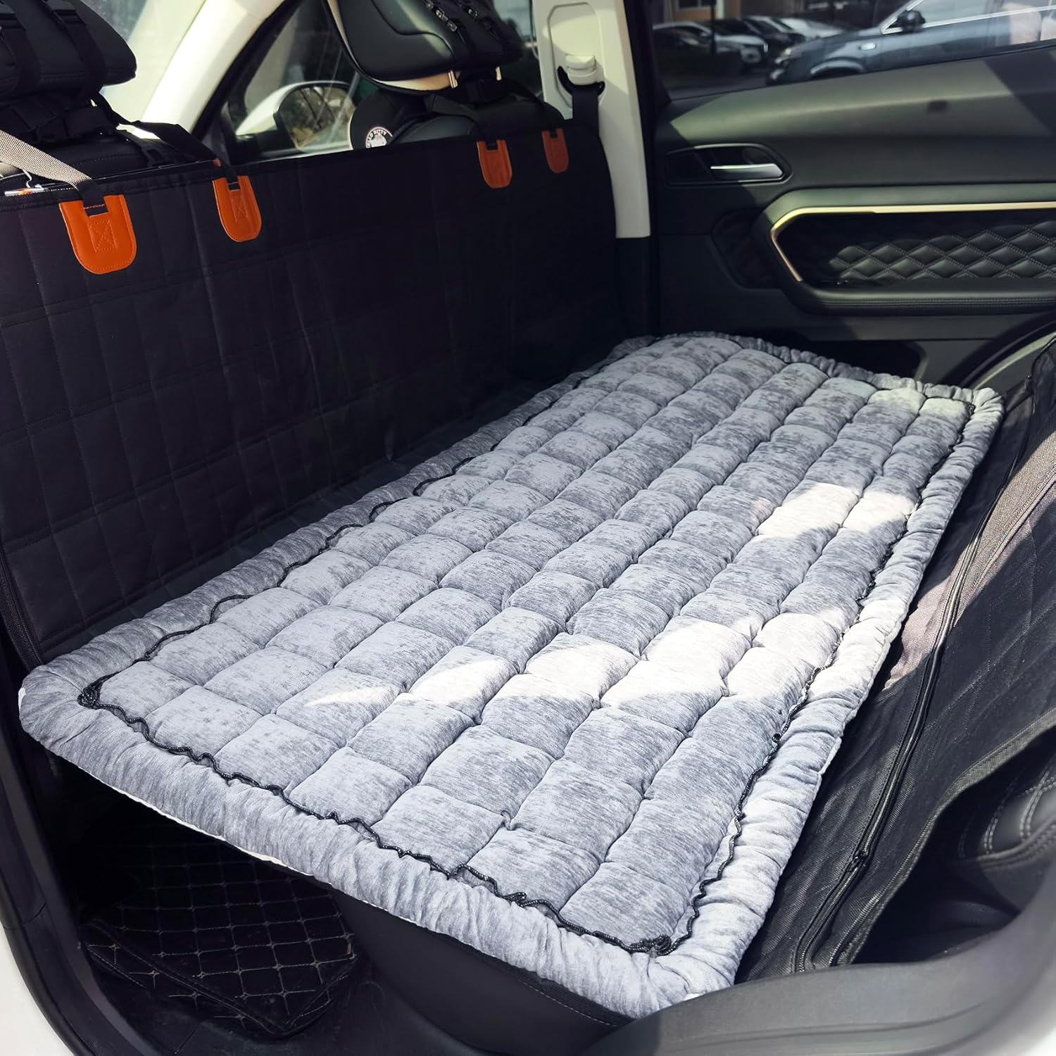 Backseat Pet Bed Mat, Plaid Dog Bed for Car, Non-Slip Travel Dog Bed, Custom Fit for Backseat Extenders and Seat Covers (Black&White, 24.8X54 Inch) - Bluegreywhite image number 4