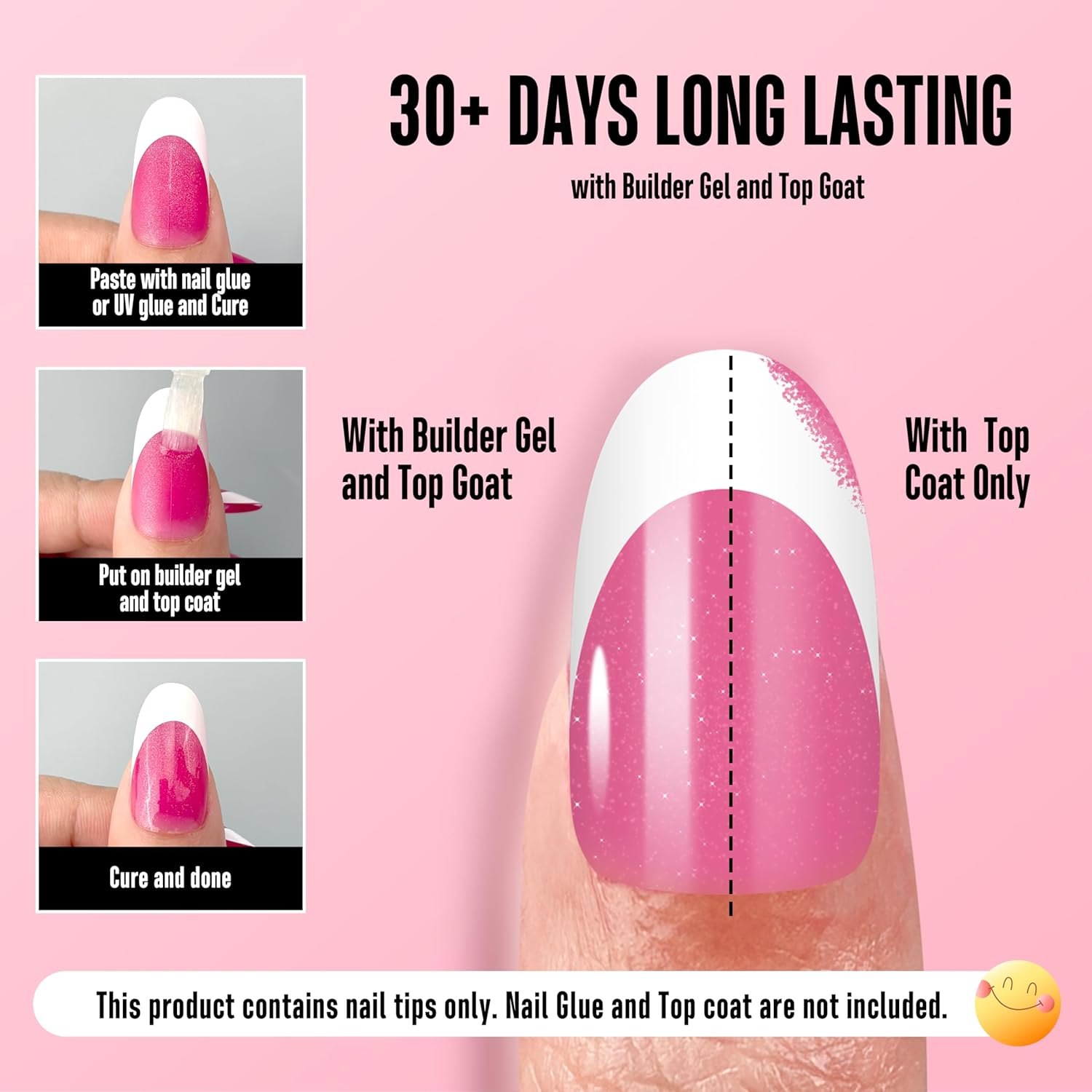 NOVO OVO White French Tip Oval Nail Tips Press on ROSE PINK, Extra Thick Medium Soft Gel Fake Nail Acrylic Extension, Need Builder Gel Top Coat, No Glue Included, for Salon DIY X 15 Sizes 240 Pcs image number 1