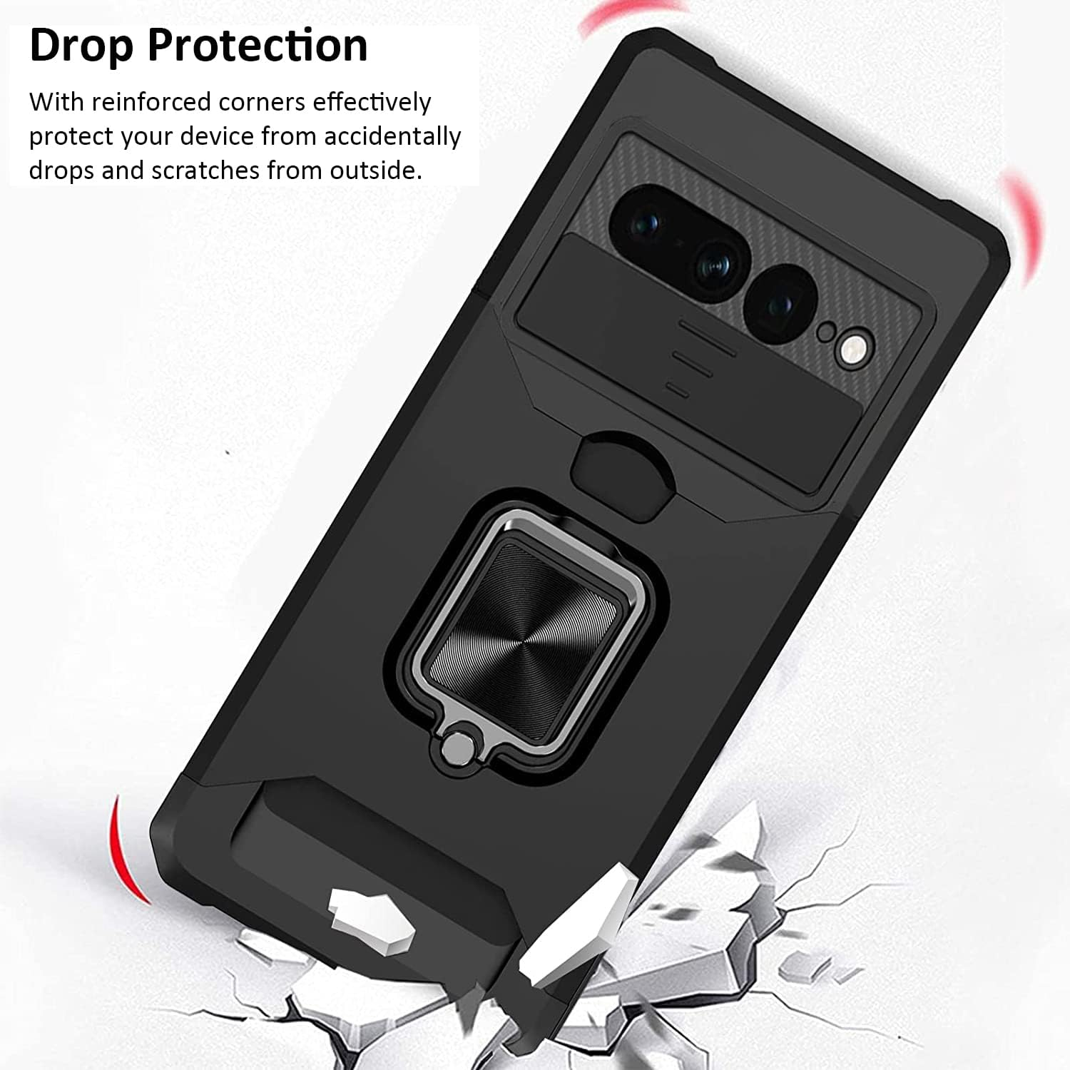 For Google Pixel 7 Pro Case with [Card Holder Slot][Stand Kickstand Ring][Sliding Window] Tough Slim Heavy Duty Defender Armor Shockproof Military Grade Dual Layer Pixel 7 Pro Case Cover image number 4