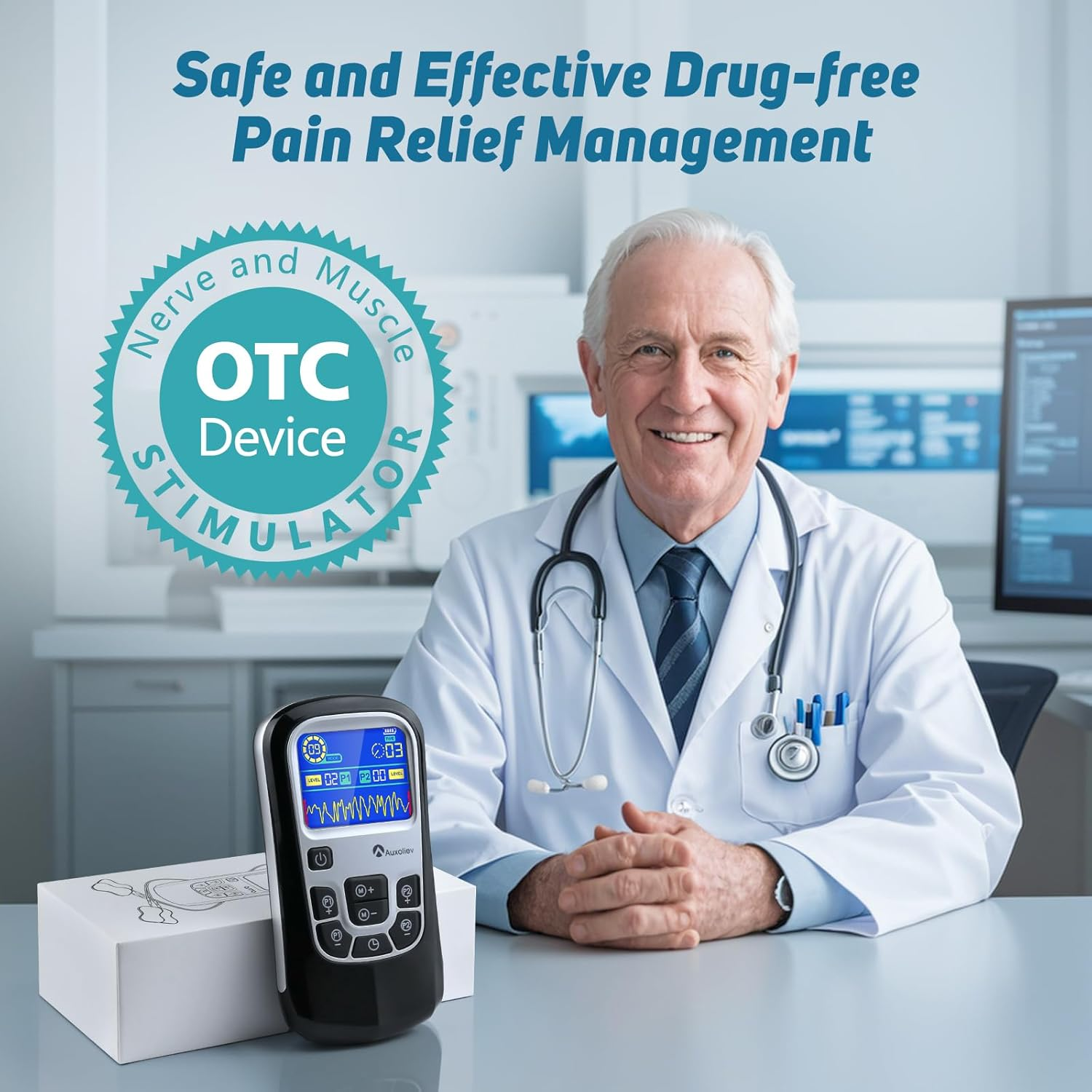 Auxoliev Rechargeable TENS Machine,Ems Muscle Stimulator for Natural Pain Relief with 25 Modes,Tga Cleared Tens Unit with Replacement Pads (Black) image number 4