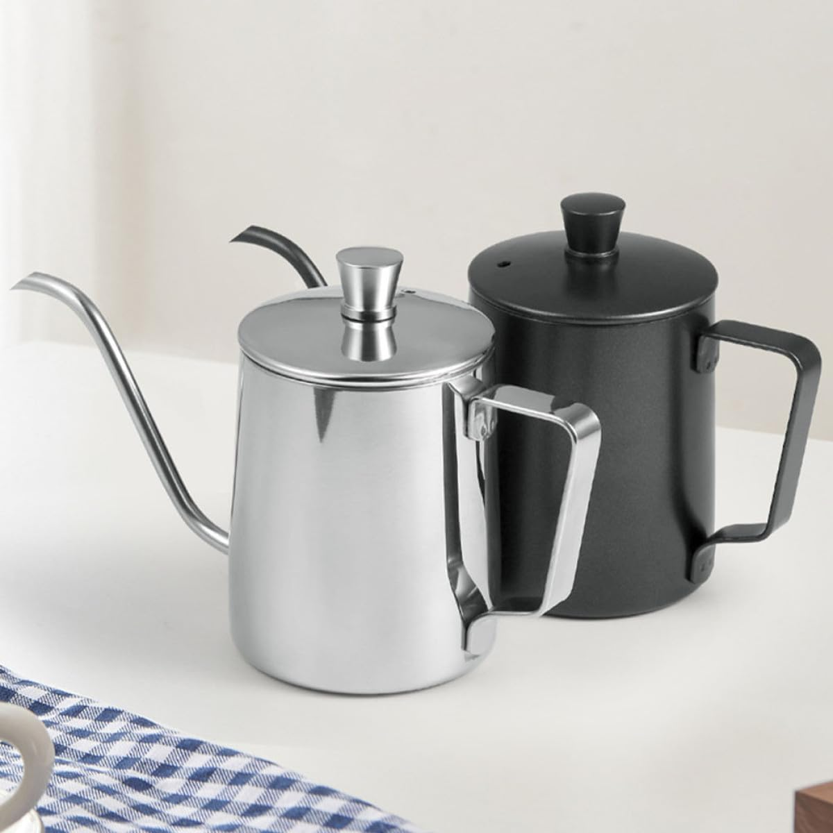 AUTSUPPL Stainless Steel Coffee Kettle 304 with Lid Mini Drip Coffee Pot Black General Household Tea Kettle for Home Brewing and Office Use image number 1