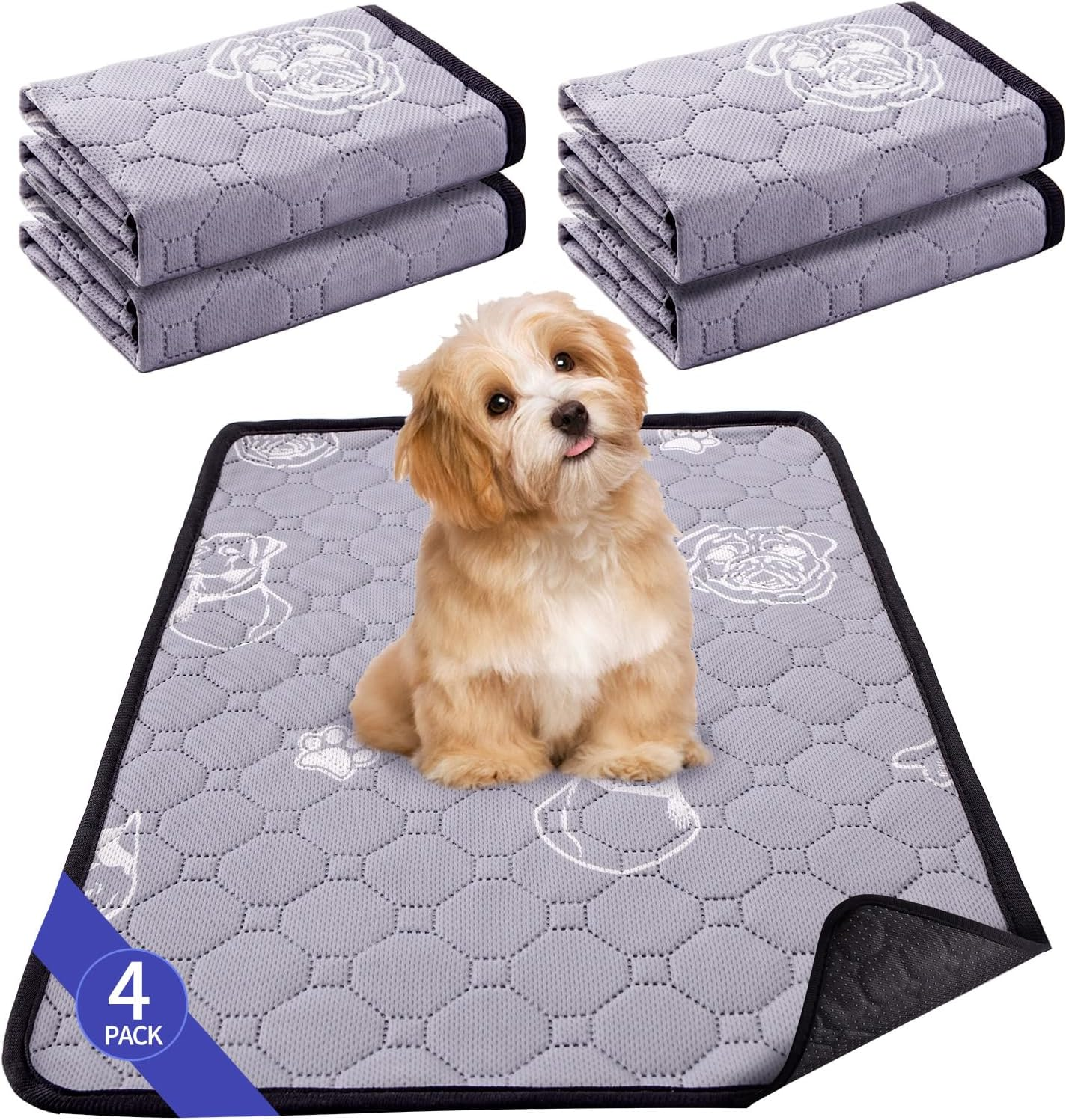 4 Pack Upgrade Washable Pee Pads for Dogs, Reusable Pee Pads for Dogs, Wee Wee Pads, Absorbent Puppy Pads Pet Training Pads, Waterproof Whelping Pads 18"X24" Dog Pee Pad