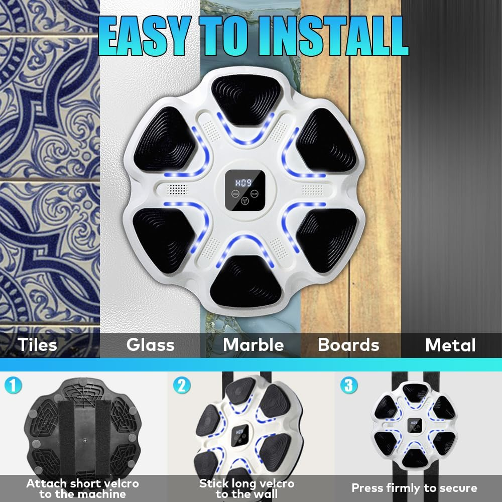 Music Boxing Machine with 2 Pairs of Gloves,Smart Bluetooth Boxing Machine,Wall-Mounted Punching Equipment with LED Display,Rechargeable Boxing Target for Kids Adults Home Gym image number 4