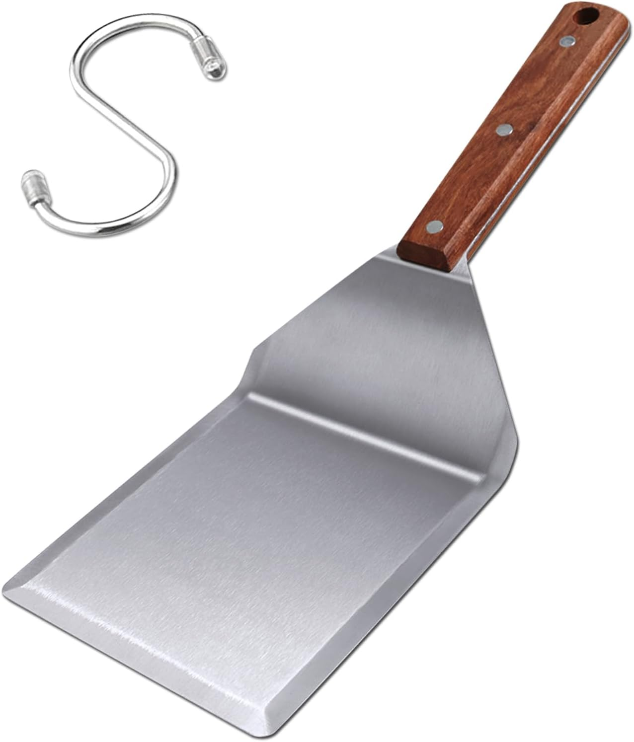 Stainless Steel Griddle Hamburger Spatula with Strong Wooden Handle, 13.5 X 5 Inches, Heavy Spatula Turner with Hook, Great for Pancake Flipper, Fish, Eggs, Burgers, Omelet and More image number 3