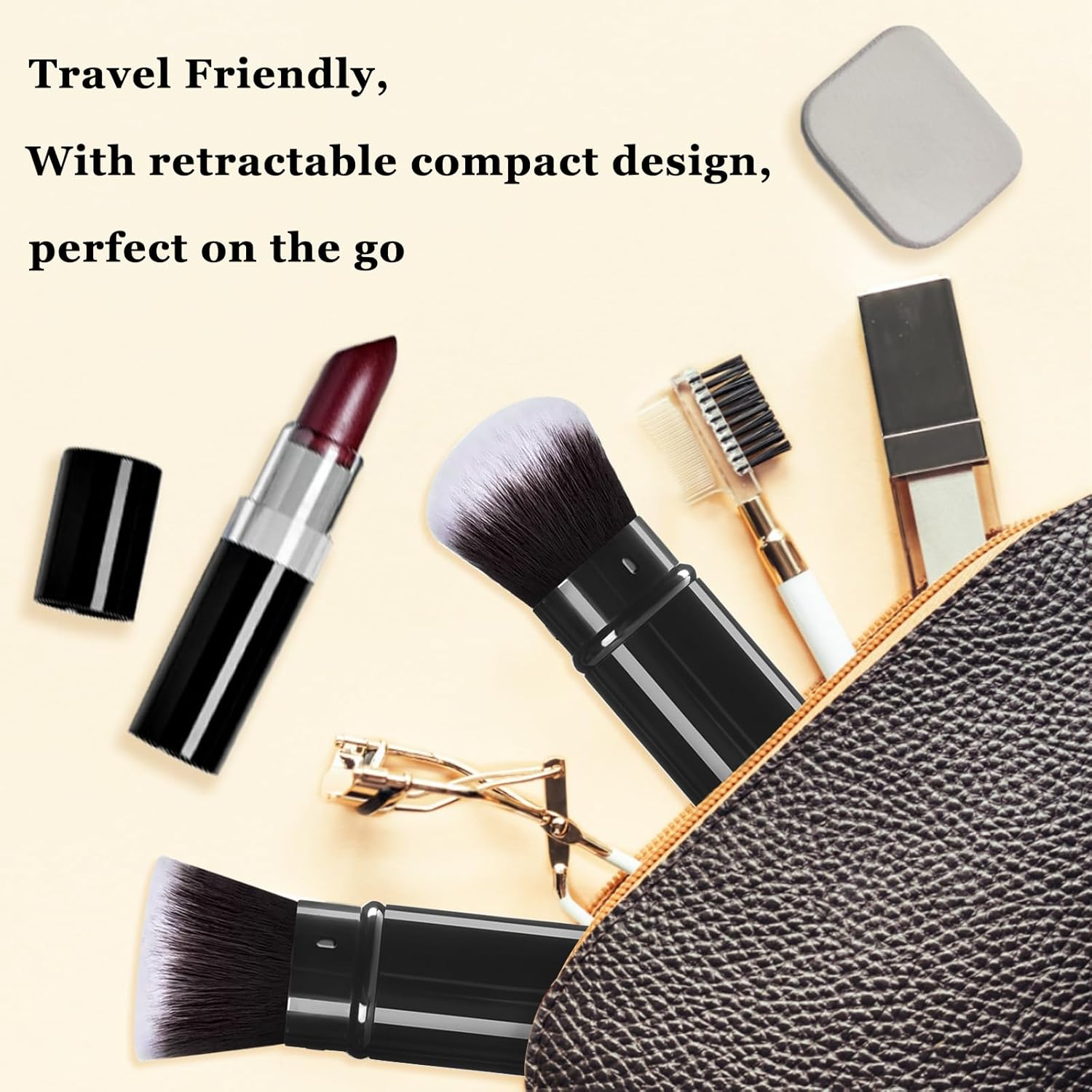 Keriloo Retractable Makeup Brush 2 Pack, Travel Kabuki Powder Foundation Makeup Brush Face Blush Brushes for Blending Liquid, Blush, Bronzer, Buffing, Sunscreen,Flawless Cosmetics image number 6