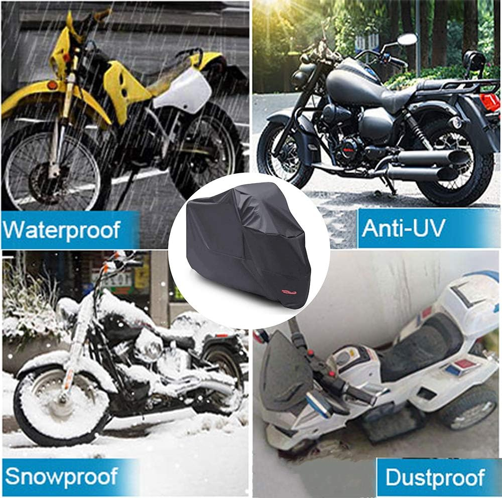 Motorcycle Cover Waterproof Outdoor MAYHOUR Motorbike Scooter Cover Water Dust UV Protective for outside Storage Indoor Scooter Covers with Lock Holes PU Coating Elastic Hems and Wind Buckle (Black, (Xl)97&times;41&times;49In/245&times;105&times;125Cm) image number 5