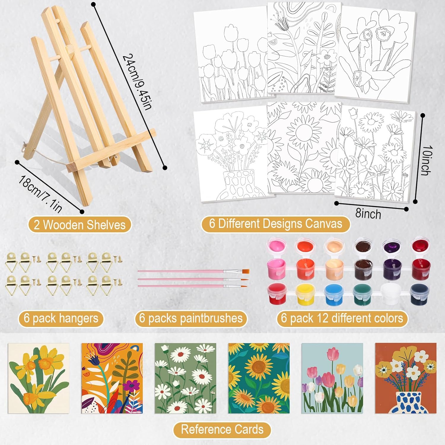 Engrowtic 6 Packs Pre Drawn Canvas Kit for Painting Adult 8 X10 Inch Sip and Paint Kit Flower Painting Pre Printed Canvases with Easel and Brushes for Adults Kids DIY Summer Artist Party image number 6