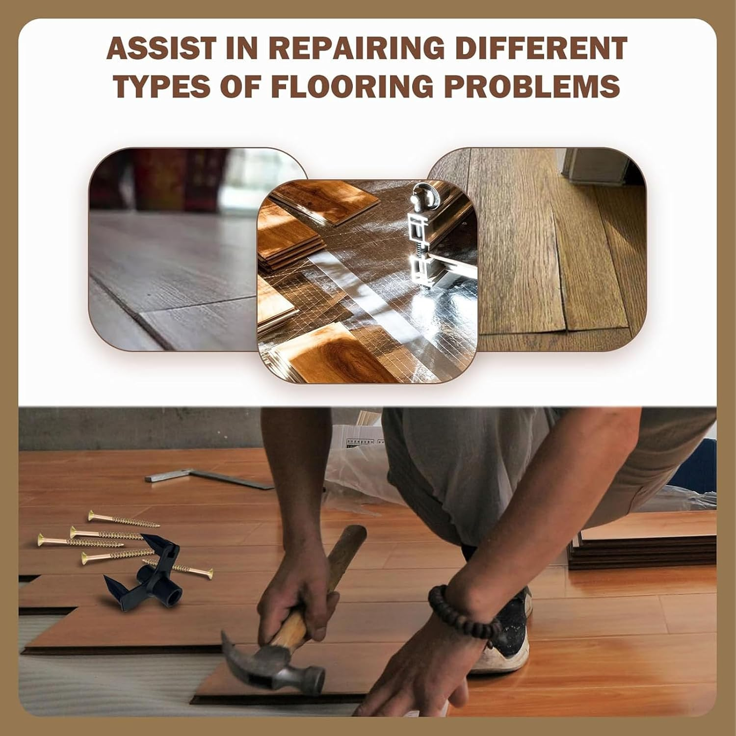 Squeaky Floor Repair Kit with 5 Tools and 50 Screws, Eliminate Squeaky Noise Fit Most Carpet Hardwood Floors, Woodworking Project Kits Use for Fix Floors image number 5