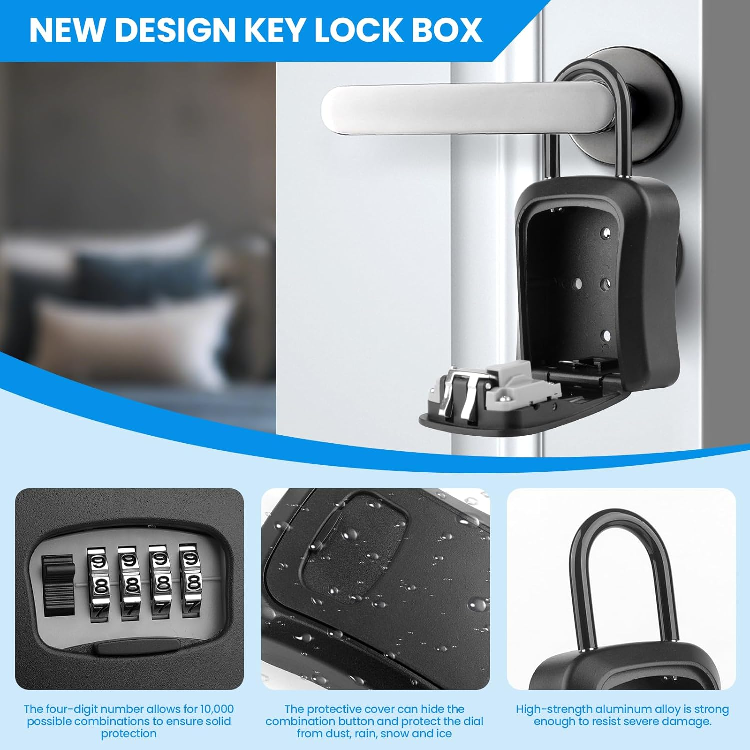 Extra Large 4-Digit Password Key Lock Box, Hanging Resettable Lock Box, with Removable Key Lock Box for outside Can Store House Keys, Car Keys and Door Cards, Suitable for Home, Office, Garage