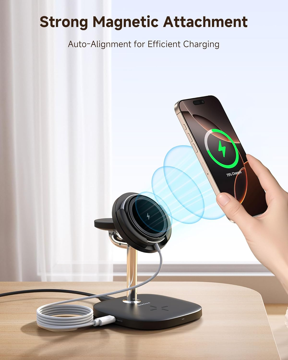 Wireless Charging Station for Iphone/Apple Wtach/Airpods, Swanscout 711M, Detachable Magnetic Charger for Iphone 16/15/14/13/12 Series, for Apple Watch 10/Ultra 2/9/8/7/6/5/Se(No Adapter) image number 4