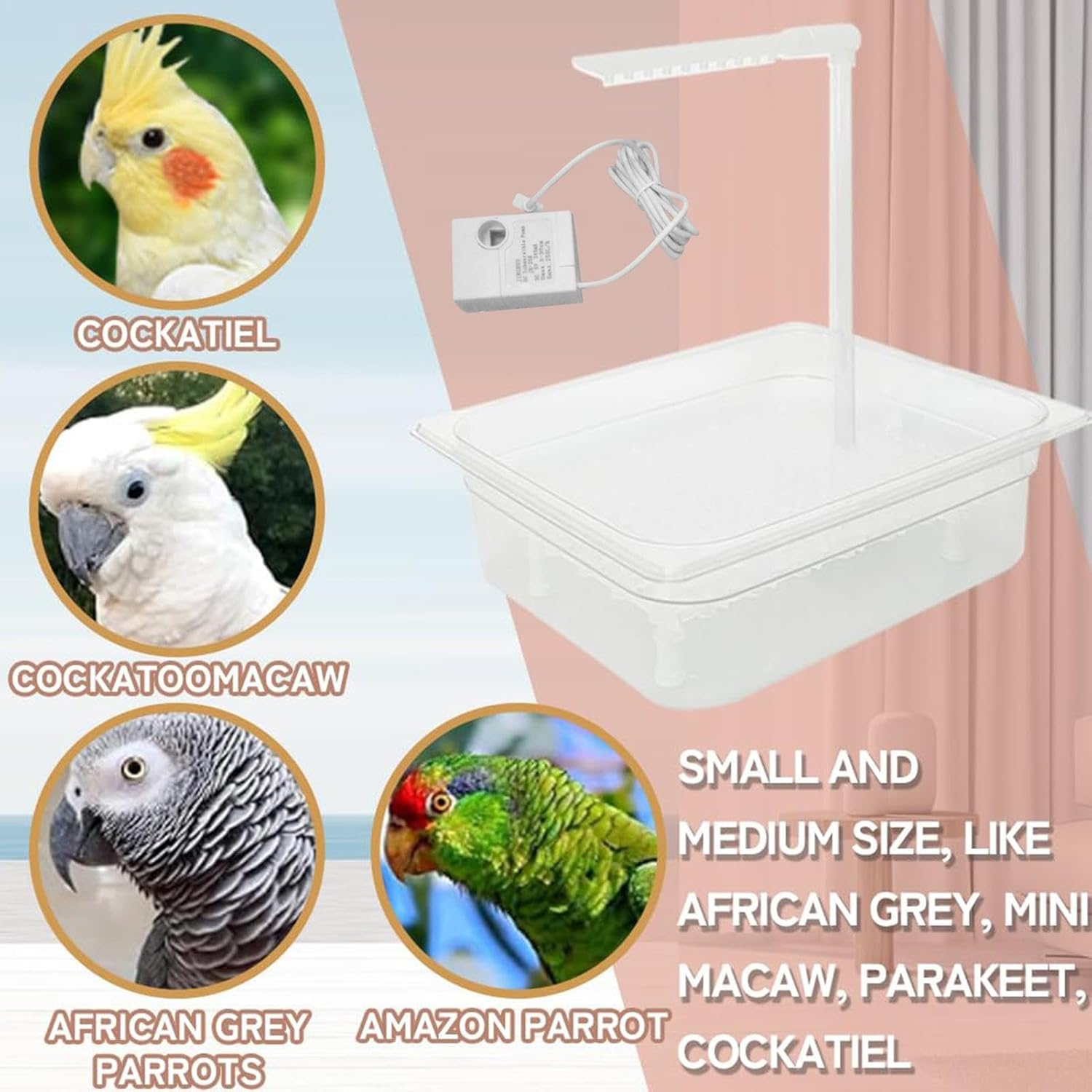 Multipurpose Bird Bathtub, Bird Automatic Bathtub, Bird Automatic Bath Shower, Parrot Bathtub, Automatic Parrot Shower Box, Automatic Parrot Bath Fountain for African Grey, Cockatiel, Conure