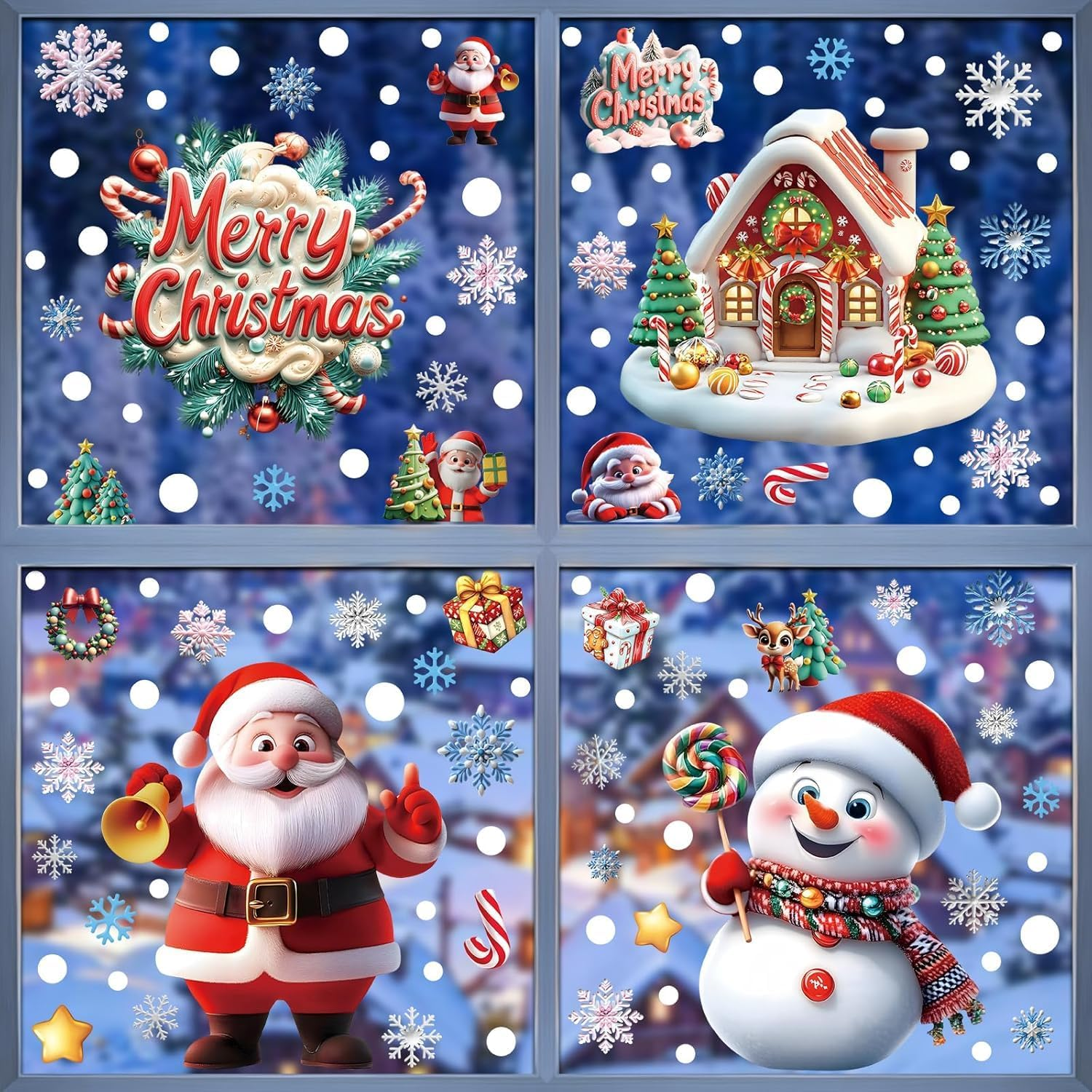 Christmas Window Clings, 263Pcs Static Cling Stickers for Glass - Double-Sided Holiday Decals with Santa, Reindeer, Snowman, Gingerbread, Snowflake Designs for Christmas Winter Home Party Decor (01) - 03 image number 6