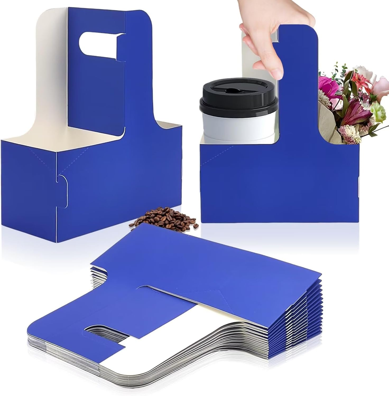 2Cup Cardboard Cup Holder, Disposable Drink Carrier for Delivery with Handle, Coffee and Drinks Take Out Cup Carrier. (Red，15Pcs)