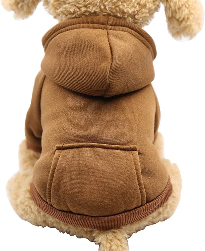 Fashion Focus on New Winter Dog Hoodie Sweaters with Pockets Cotton Warm Dog Clothes for Small Dogs Chihuahua Coat Clothing Puppy Cat Custume (Coffee, Small)