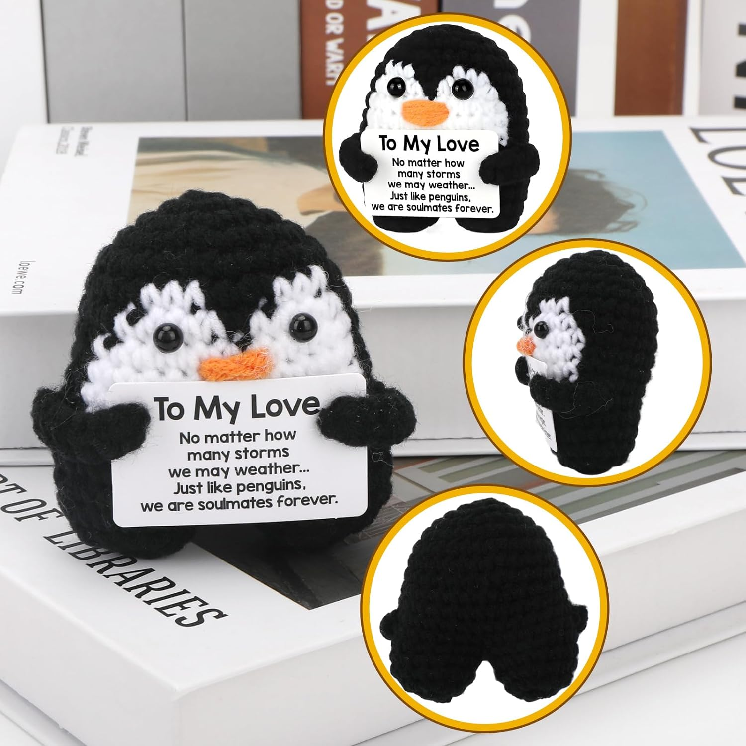 ZCOINS Small Emotional Support Positive Crochet Penguin, Mini Positive Crochet Plush Penguin Valentines, Small Inspirational Funny Plush Desk Decor, Soulmate Birthday Lovers image number 5