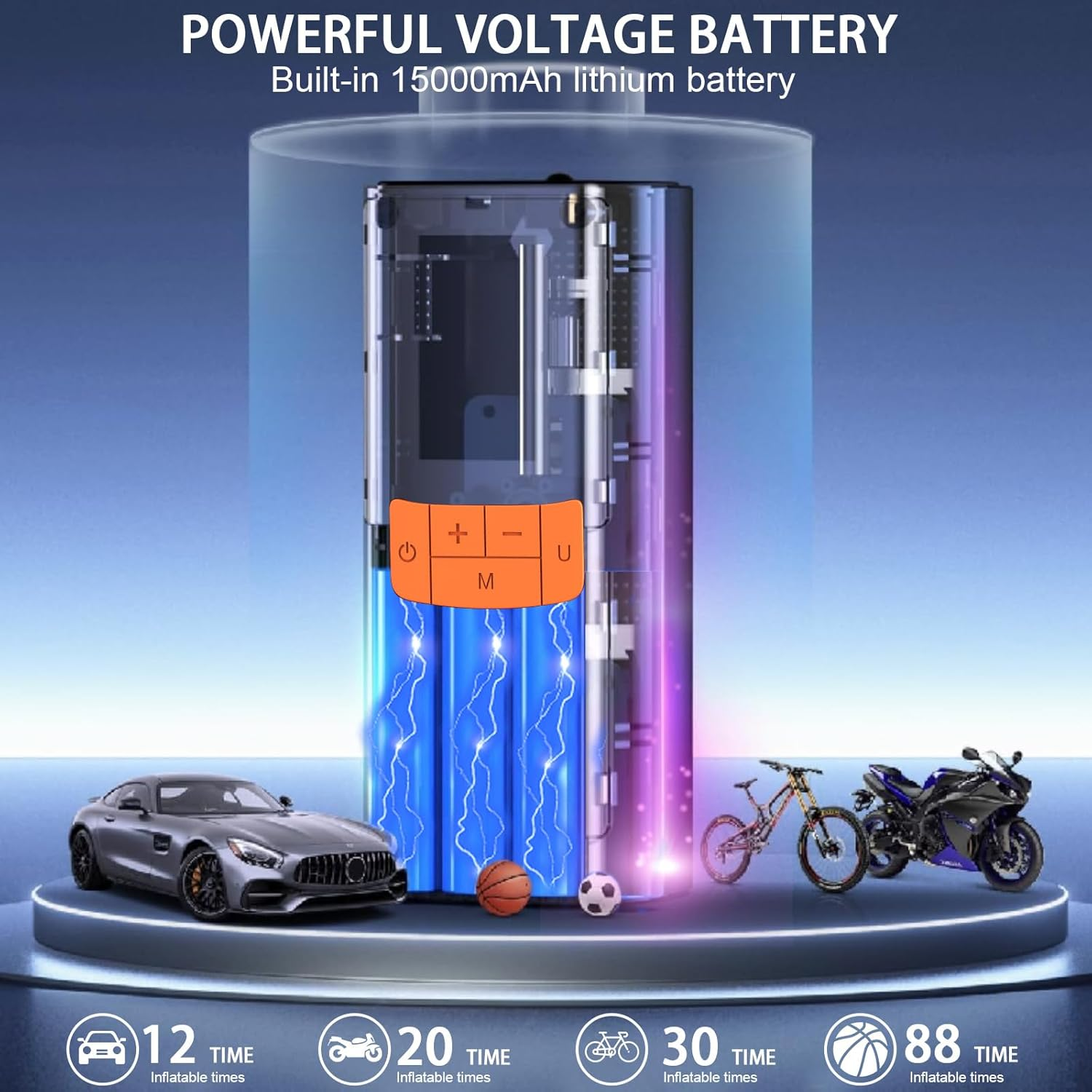 Tire Inflator Portable Air Compressor, 15000Mah and 150PSI Car Tire Pump with Pressure Display for Cars, Motorcycles, Bicycles, Ball Bikes with Tire Pressure Gauge, Dual-Use Type image number 4