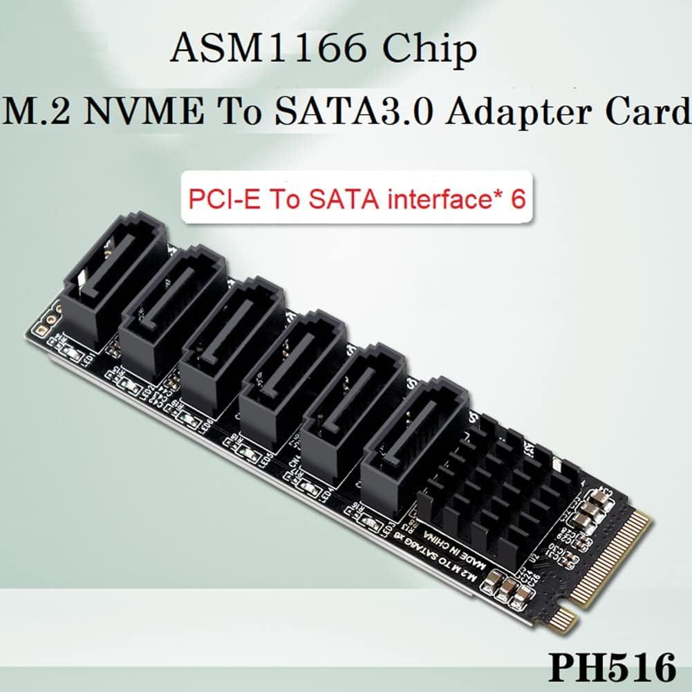 Jingfei PCIE to SATA 6Gpbsx6-Port Expansion Card+Sata Cable M.2 MKEY PCI-E Riser Card M.2 NVME to SATA3.0 ASM1166 Support PM image number 5