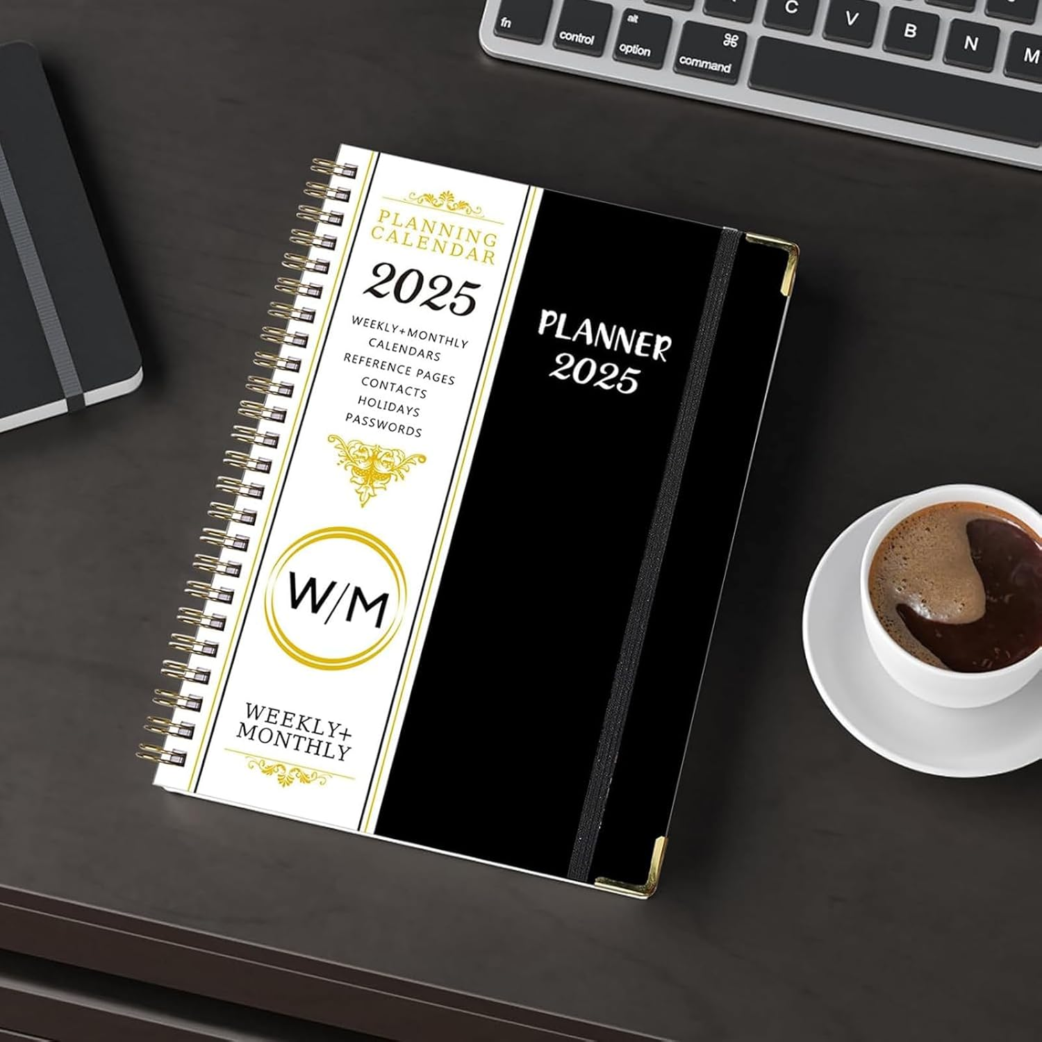 Lined Spiral Journal Notebook, A5 Weekly and Monthly Plan Ruled Journals for Writing, Hardcover Notebooks for Work,Note Taking and Office School Supplies (Black) image number 5