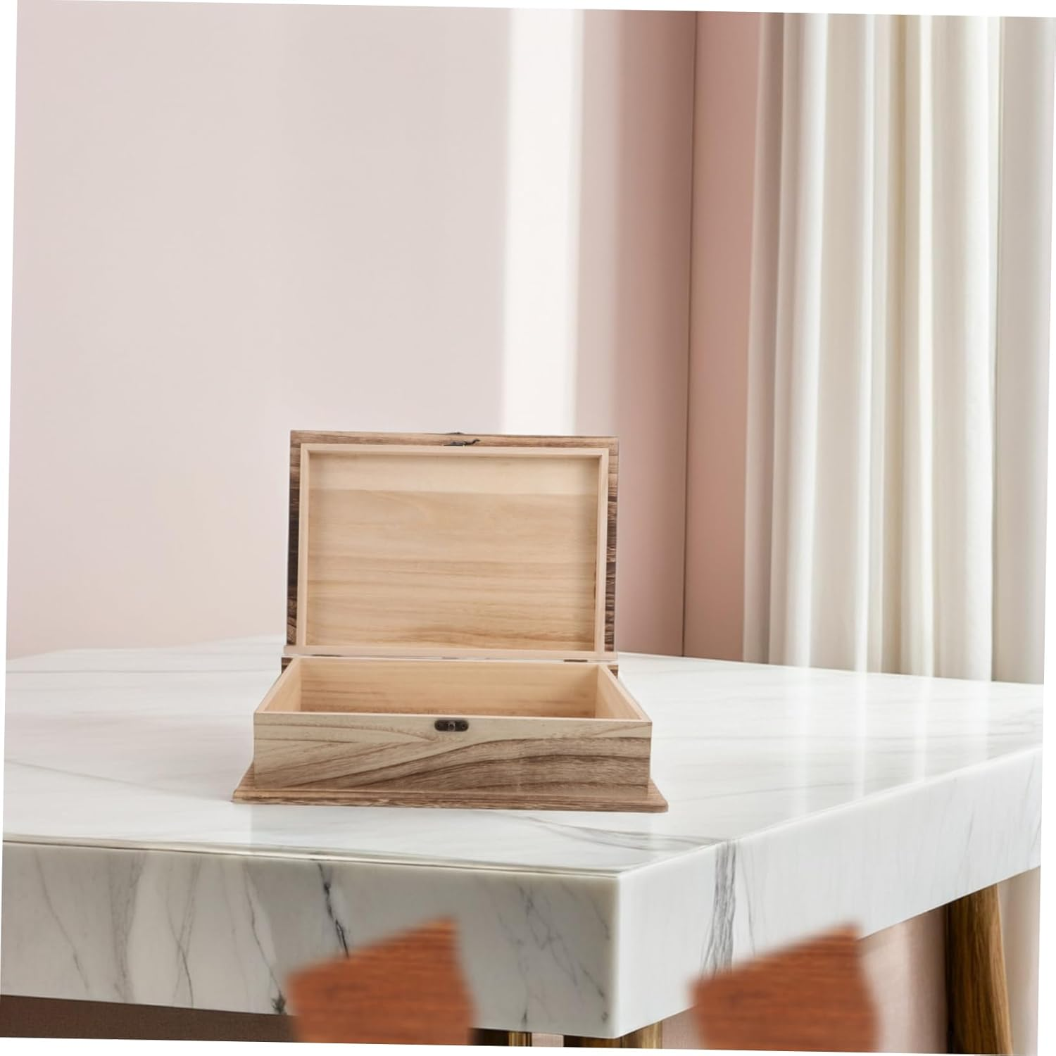 Wooden Book Storage Box with Hinged Lid Large Organizer for Jewelry Keepsakes and Memorabilia Vintage Style Decorative Container for Home Use image number 6