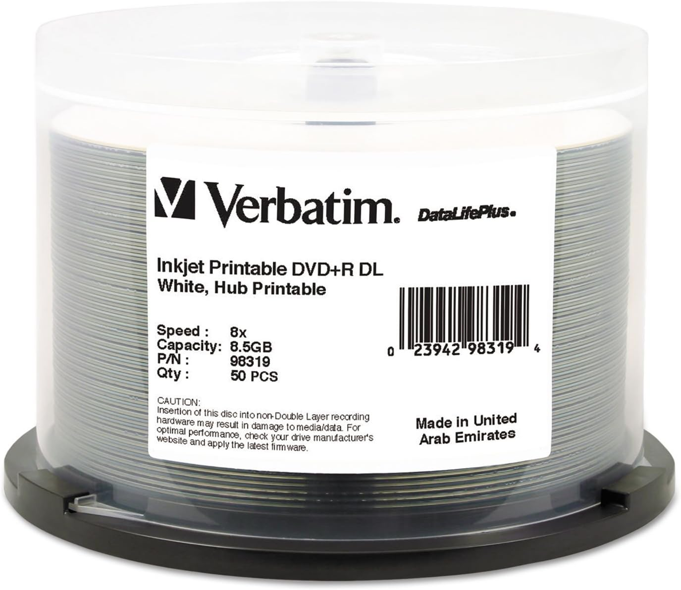 Verbatim DVD+R DL 8.5GB 8X Datalifeplus White Inkjet Printable, Hub Printable - 50Pk Spindle - 98319 image number 2