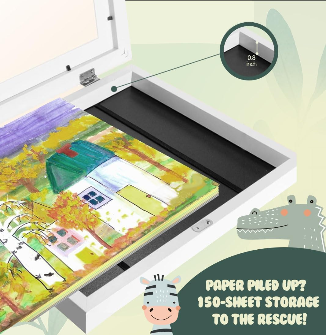 Tinyso A4 Kids Art Frame Front Opening,Children Artwork Picture Display Frames,Children Art Projects Picture Stroage Artwork Display Wall Art Frames Hold up to 150 Artworks for Kids Drawings Crafts Table Ornaments Decor (White) image number 1