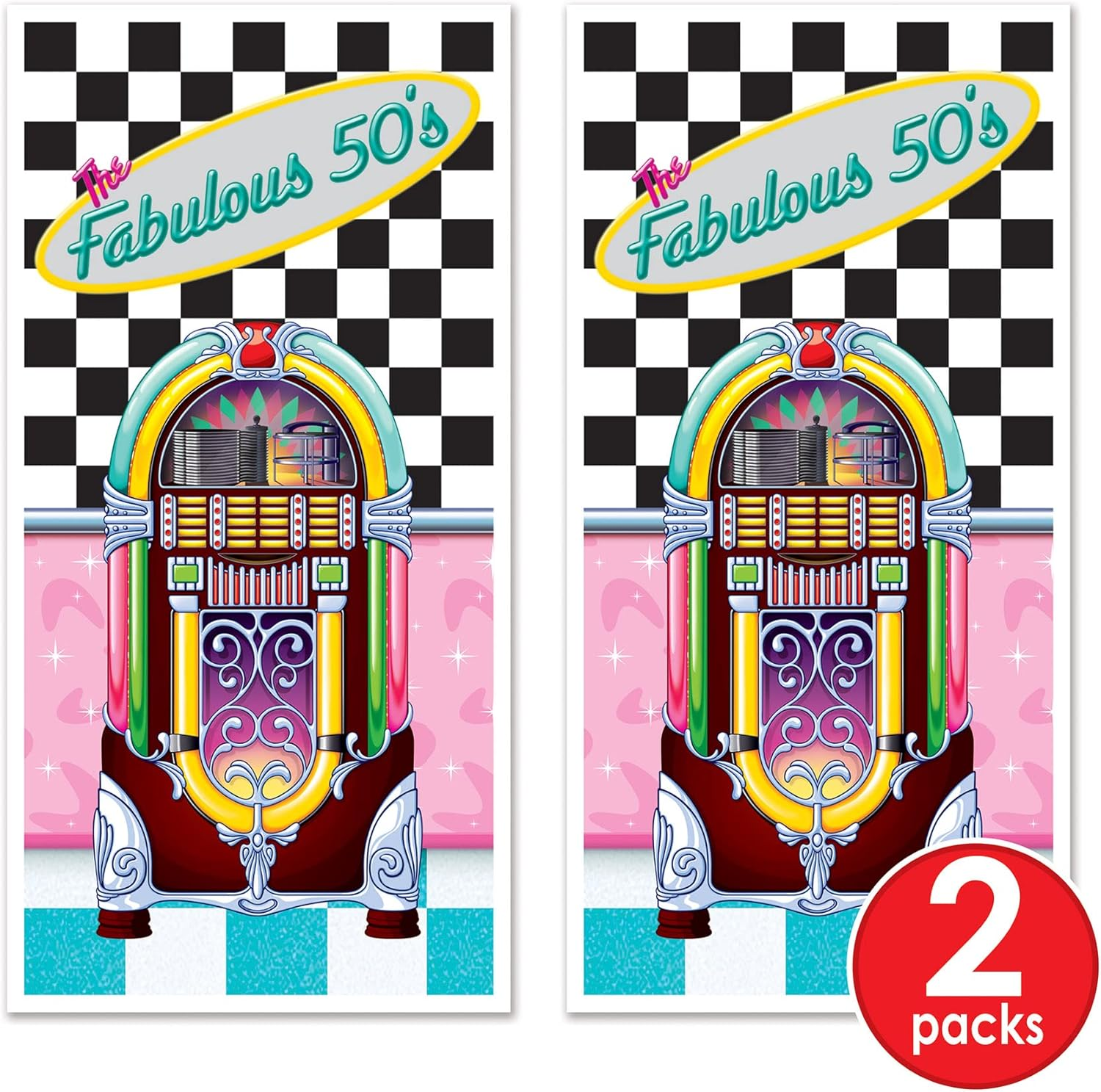 Beistle S57088AZ2 the Fabulous 50'S Door Covers 2 Piece, Multicolored image number 1