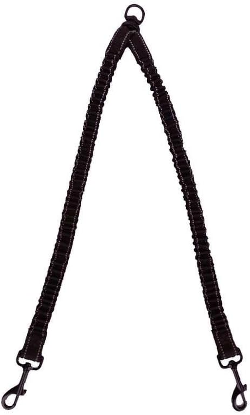 Pet Double Dog Leash, Shock Absorbing Reflective Bungee Lead Walk 2 Dogs with Ease, 360&deg; Swivel No Tangle,Adjustable Reflective and Adjustable Dog Drawstring (Black, 2.5 * 80CM) image number 2