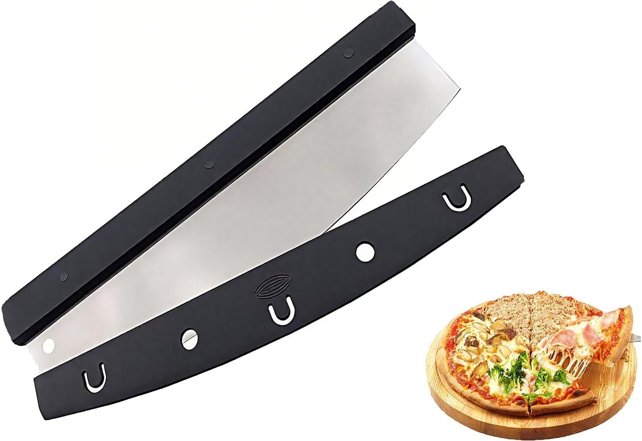Heavy Duty Pizza Cutter Rocker Blade with Cover &ndash; Premium Stainless Steel Pizza Slicer with Protective Sheath, Ergonomic Non-Slip Handle, Dishwasher Safe for Easy Cleaning