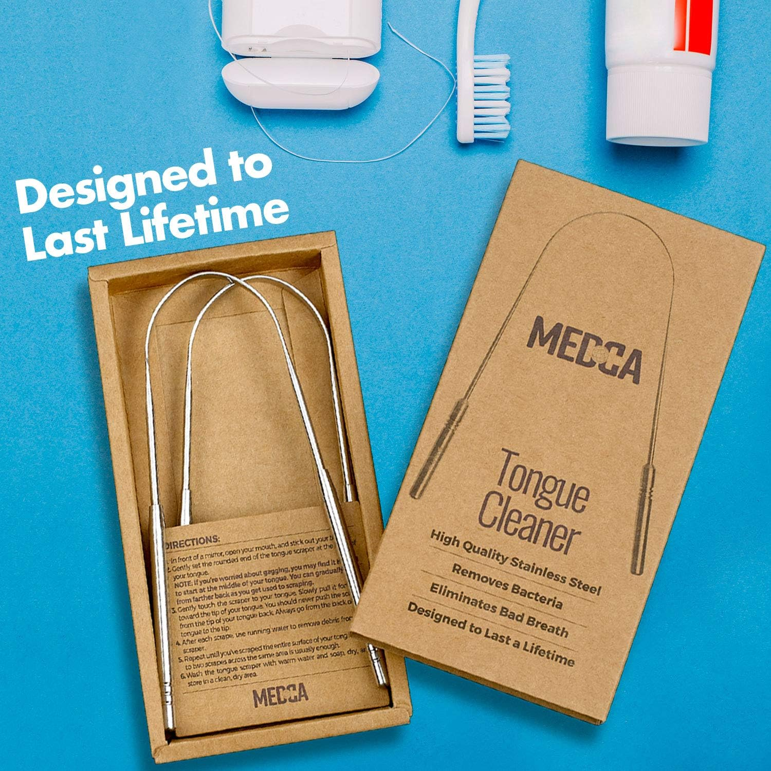 Tongue Scraper - Stainless Steel Tongue Cleaner Brush for Help Getting Rid of Bad Breath and Bacteria | Food Scraper to Keep Your Mouth & Teeth Healthy and Clean - Essential Dental Hygiene Kit image number 5