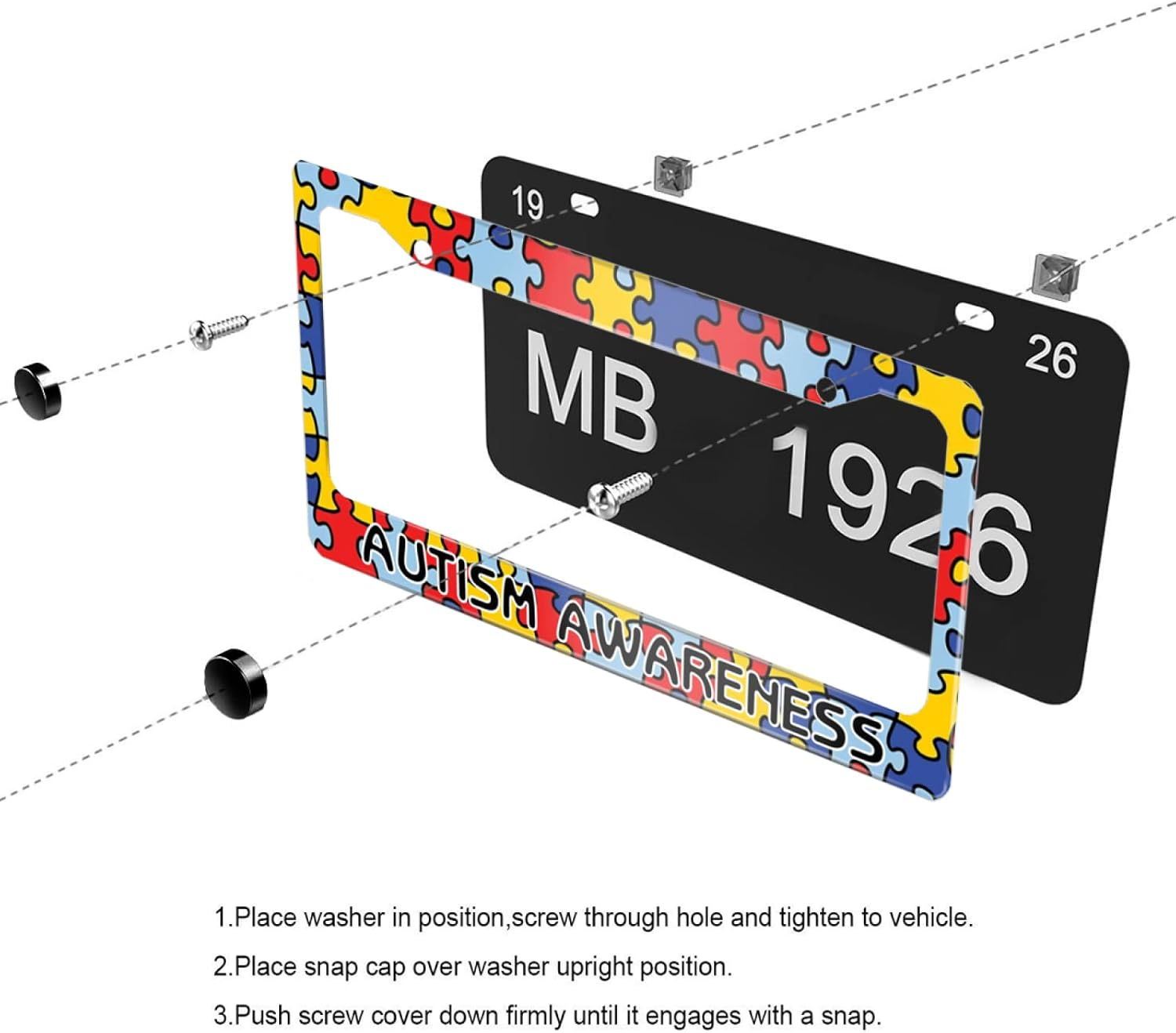 Personalized License Plate Frame Metal Autism Awareness Puzzle License Plate Cover Accessory Decorative 2 Holes and Screws Fits US Standard License Plates Size: 12.2 X 6.3 Inches for Men Women image number 5
