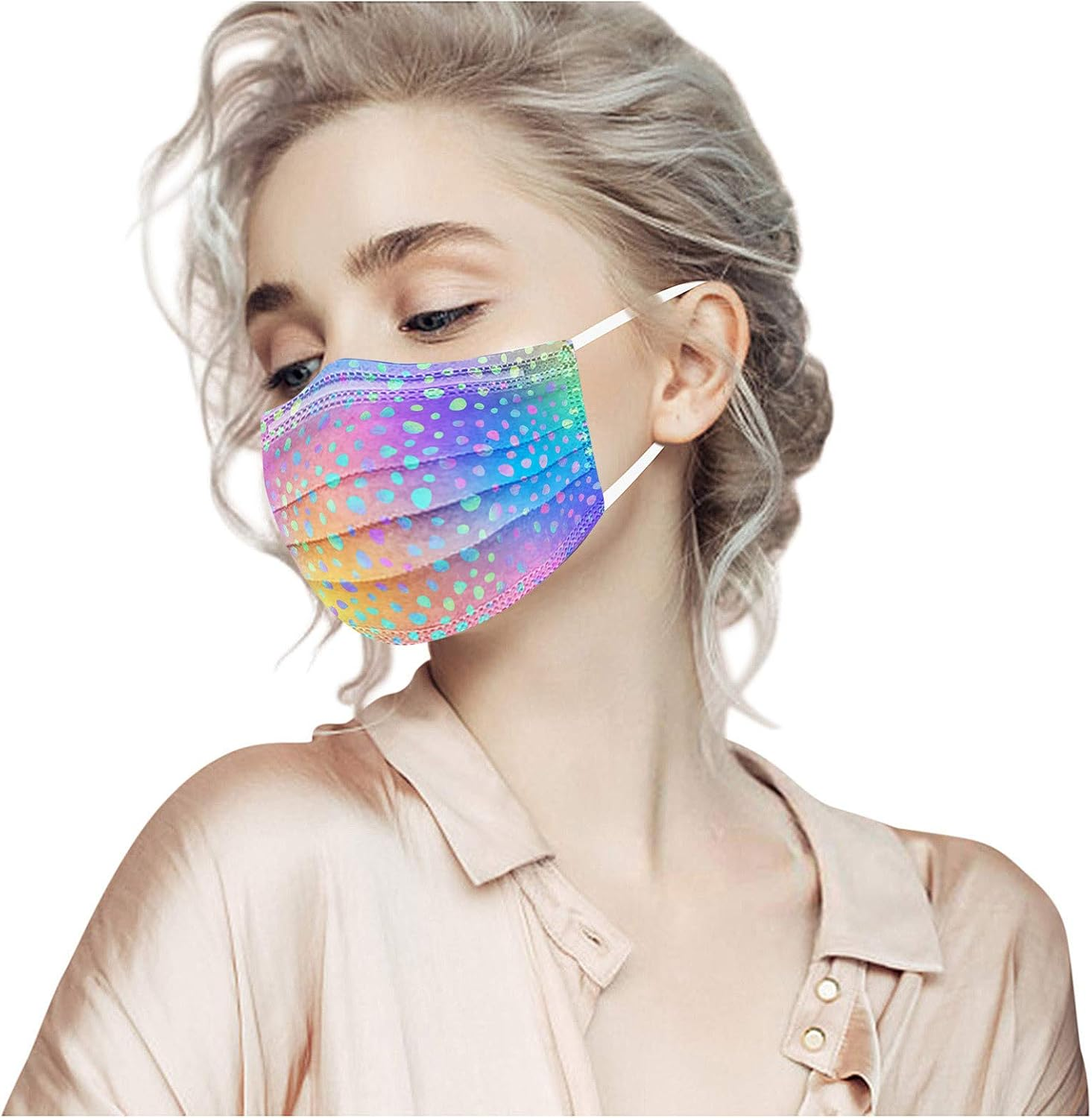 50PCS Adult Disposable Face_Mask,3 Ply Breathable Tie-Dye Gradient Design Facemask for Women Holiday Party Gift image number 3