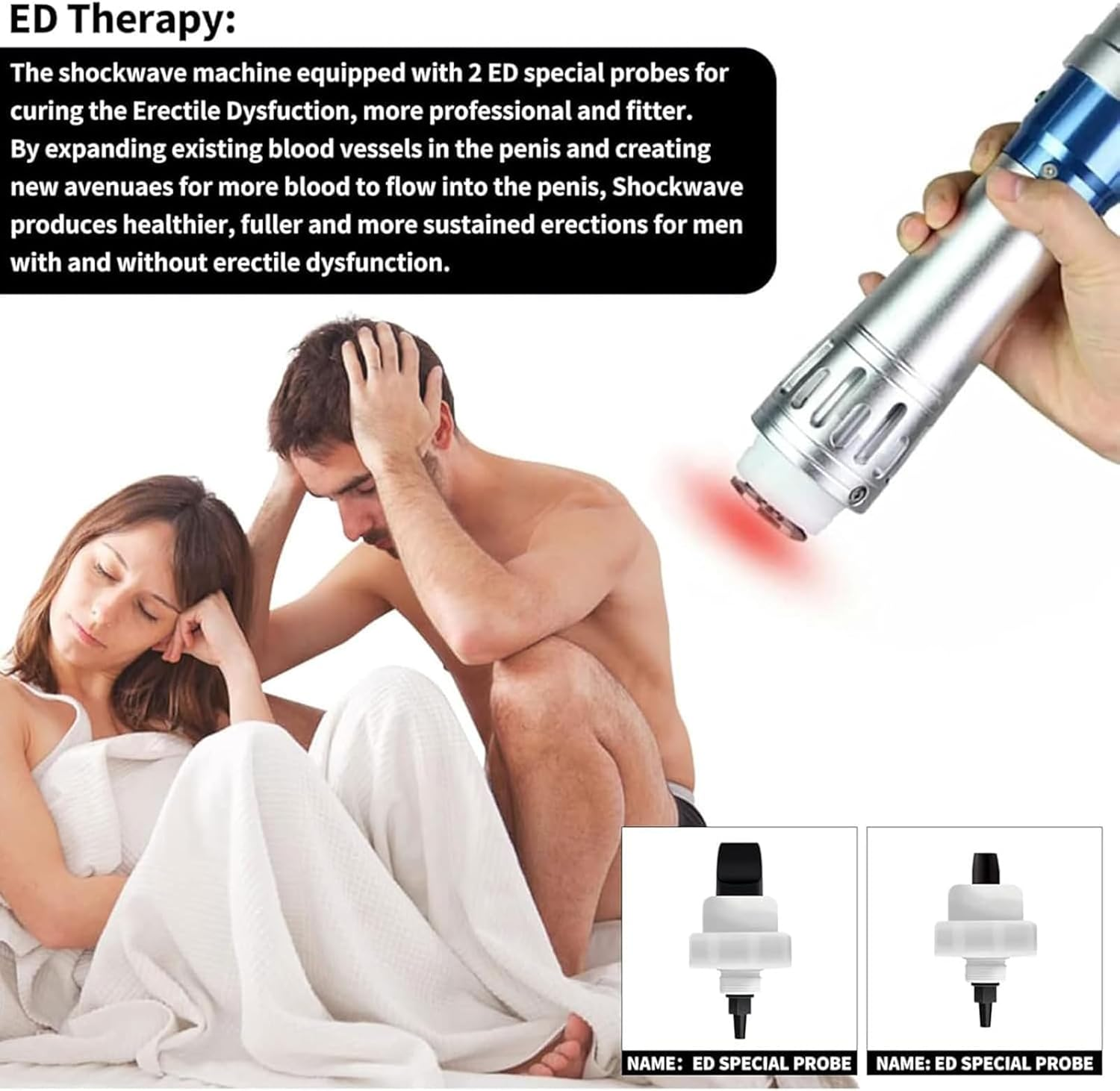 Extracorporeal Focused Shockwave Therapy, ED Shock Wave Machine with 7 Probes, Adjustable 60~200MJ Energy, Deep Muscle Massager, Non-Invasive, for Relieve Human Body Pain, Boost Metabolism image number 3