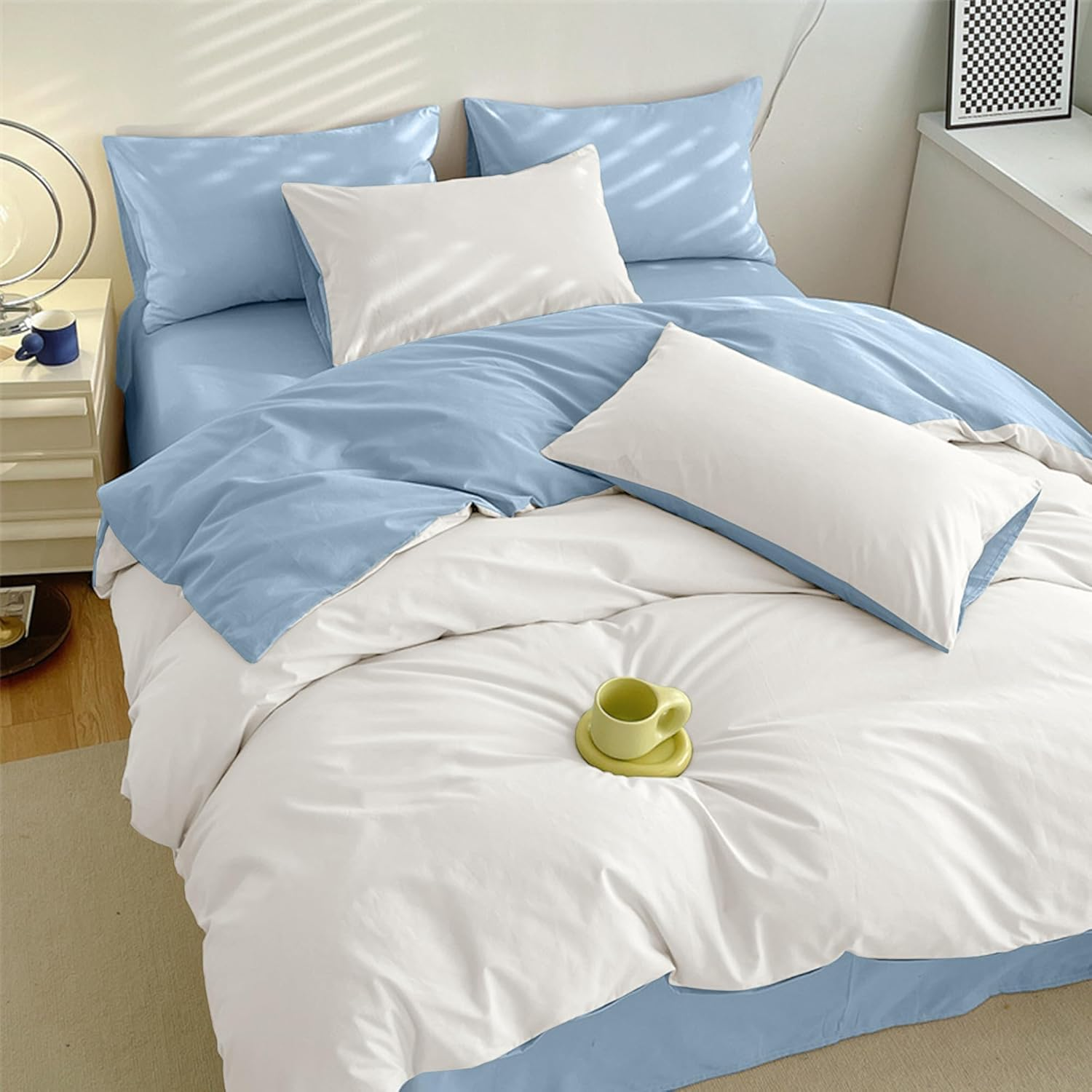 Duvet Cover Set, Bedding Cover Set, DPEAN Washed Wrinkles, Washed, Soft, Western and Japanese Style, Duvet Cover, Fitted Sheet, Pillow Cover, Absorbent, Quick Drying, Fully Washable, Skin-Friendly image number 5