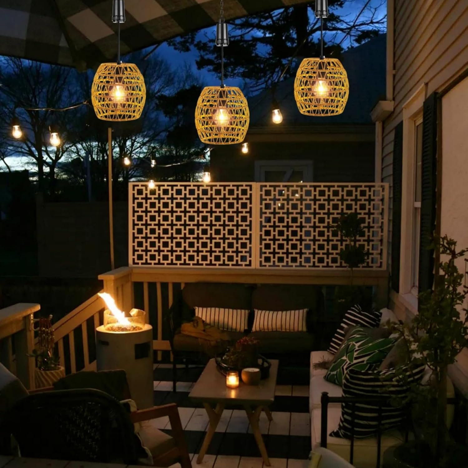 Outdoor Hanging Lamp with Battery, IP44 Waterproof Battery Pendant Light, 6 Hour Timer, Hanging Light Battery for Patio, Bar, Garden, Patio, Living Room, Bedroom, Boho Decoration image number 3