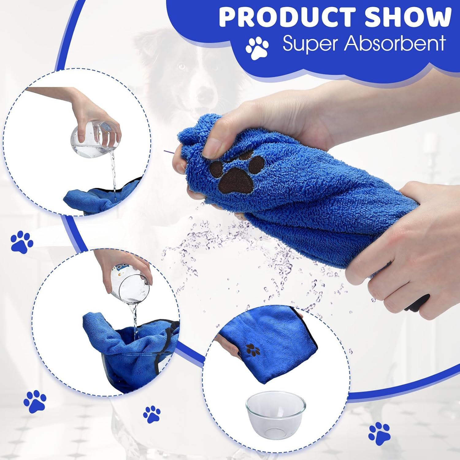 Chumia 8 Pcs Microfiber Dog Towels 20 X 35 Inch Soft Absorbent PET Bath Towel for Drying Dogs Grooming Towel Bulk with Embroidered Paw for Small, Medium, Large Dogs and Cats (Dark Blue) image number 1