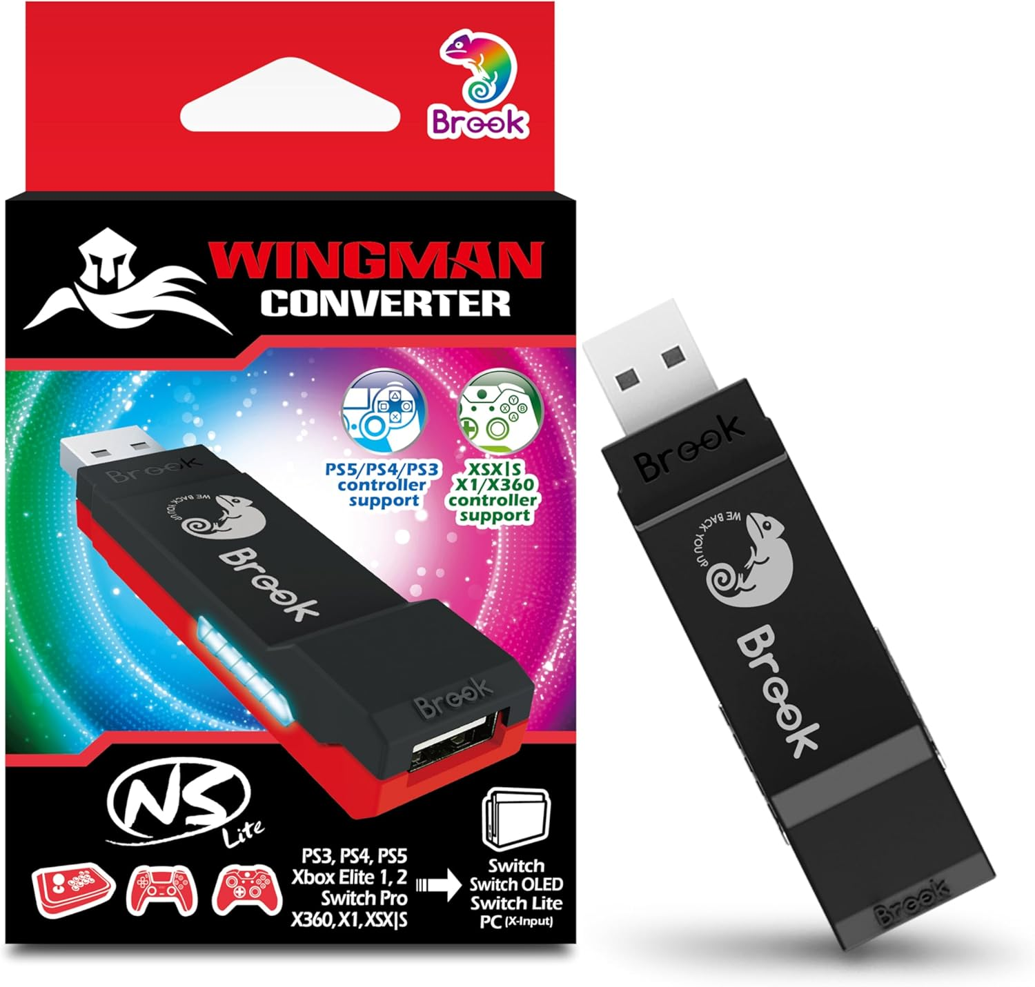 Brook Wingman NS Lite Converter- Support Xb Series X/S/One/360, PS5/PS4/PS3, Xb Elite 1/2, Switch Pro Controllers on Switch and Pc(X-Input) Gaming Console, Supports Remap, Marco, and Adjustable Turbo image number 1