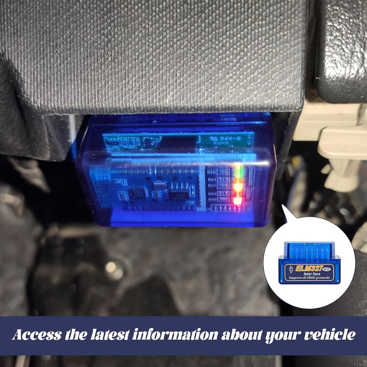 Elm327 OBD2 Bluetooth Scanner, Mini V2.1 OBD Scanner, Wireless OBD Car Code Reader, Bluetooth Scan Tool OBD2 Code Reader, Check Engine Code Reader, Compatible with Android, Symbian, PPC