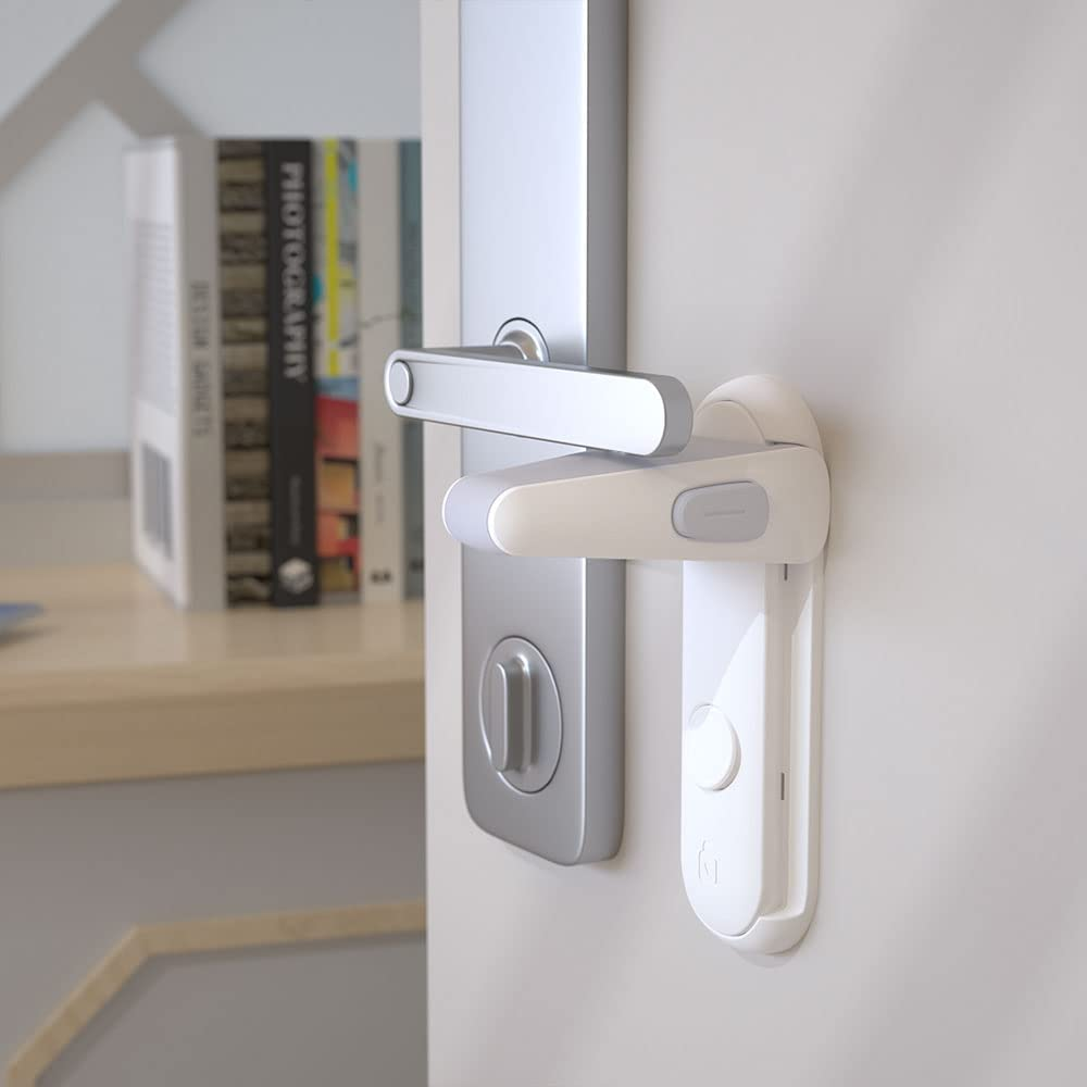 SAFELON 2 Pcs Door Lever Locks for Childproof & Petproof, Door Handle Locks for Toddlers, Baby Safety Locks for Toddlers (White) image number 4