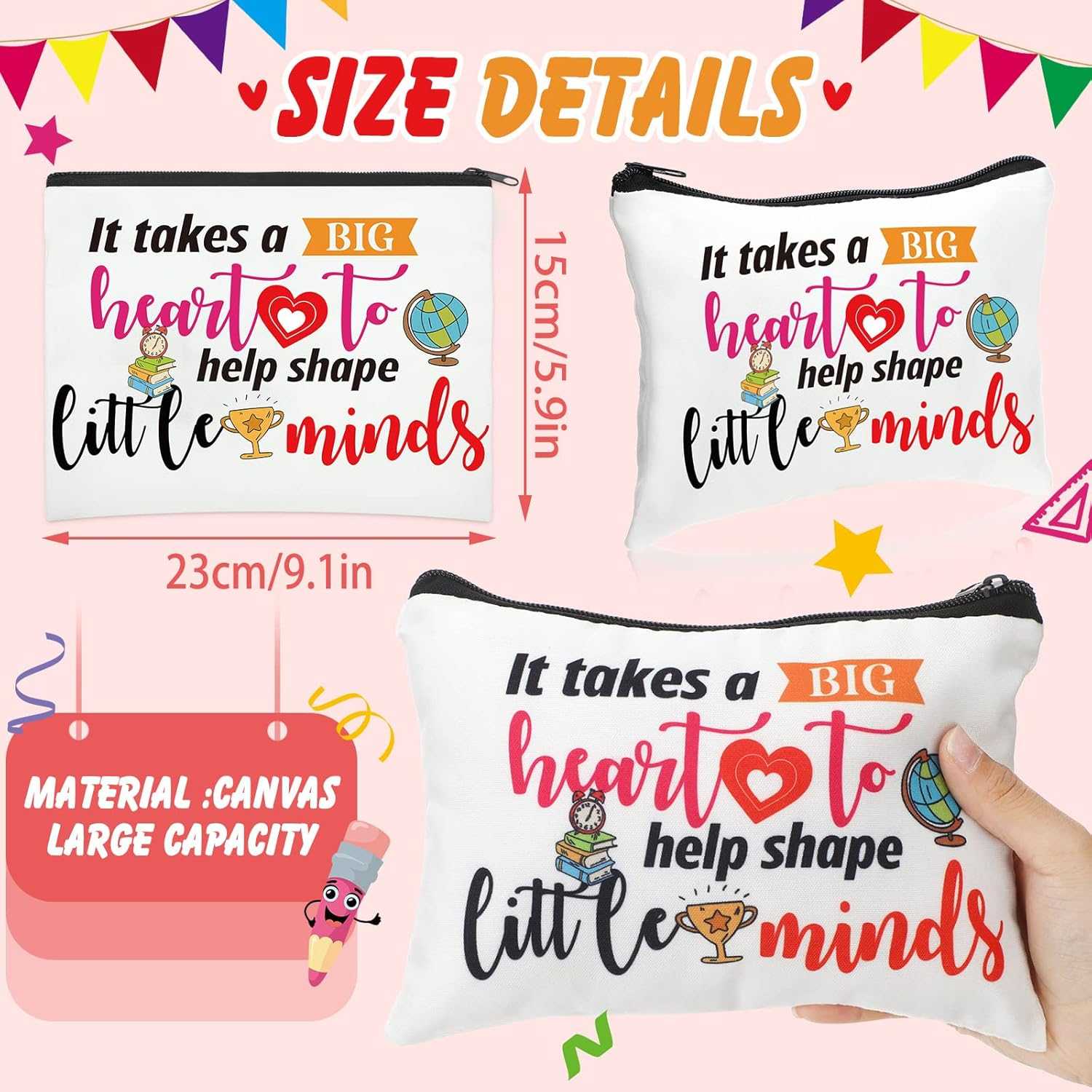 Hillban 32 Pieces Teacher Back to School Gifts Teacher Appreciation Gifts Women Cosmetic Makeup Bag Funny Pencil Pouch for Graduation Birthday, Multicolor, about 9.1 X 5.9 Inches/ 23 X 15 Cm, Cute image number 1