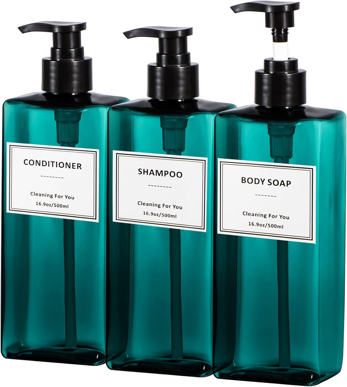 Yeeco Hand Soap Dispenser, 3 Pack 10Oz Acrylic Plastic Liquid Pump Bottle Refillable Lotion Dispenser for Bathroom Kitchen Hotel, Shampoo and Conditioner Dispenser Empty Shower Clear Bottles