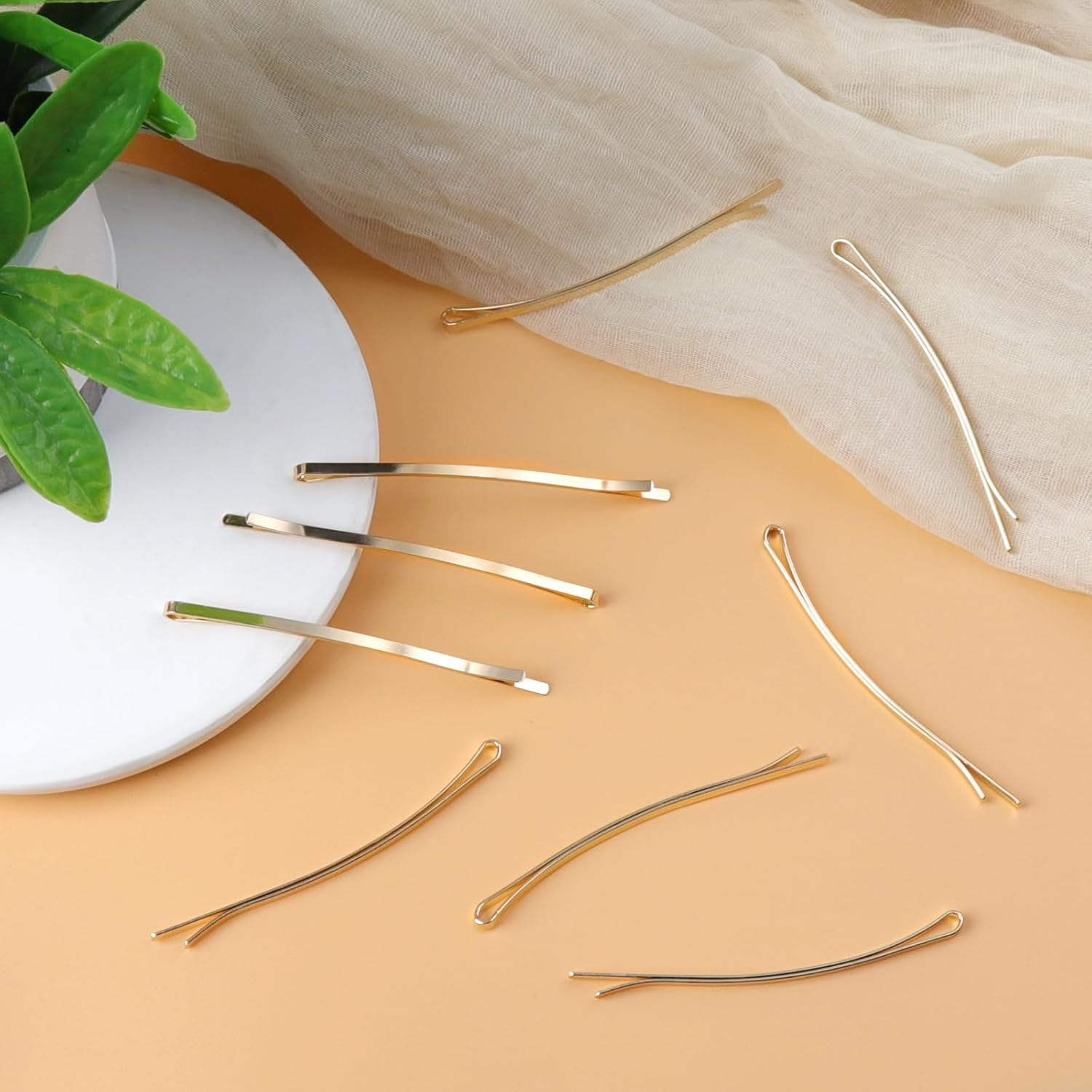 Pack of 50 Gold Hair Pins, Long Flat Bobby Pins, Blonde, Metal Hair Clips, Large, Hair Clip, Bobby Pin, Golden Jumbo Hair Clips, for Thick Bun, Updo Hairstyles, Women, Girls, All Hair Types