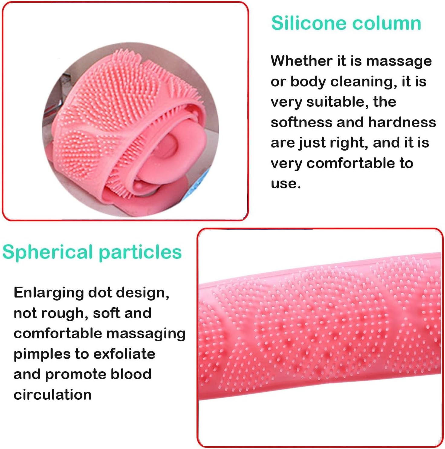 Paifeancodill Back Scrubber for Shower, Body Scrubber, Bath Body Brush, Double Sided Body Exfoliating & Scrubbing Bath Brush for Massage & Cleansing, Silicon Scrub Belt Pad Washer for Men Women(Pink) image number 6