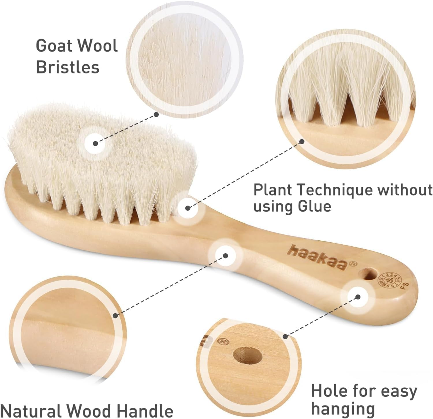 Haakaa Wooden Baby Hair Brush,Soft Bristle Hair Brush for Kids,Prevent Cradle Cap,Natural Soft Goat Bristles,Perfect Baby Registry Gift