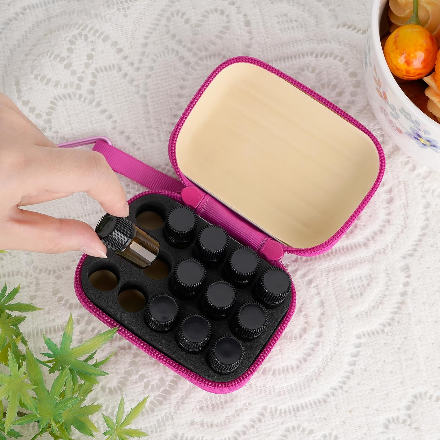 Biiange 2Pcs Mini Essential Oil Bottle Case with 30 Empty 2Ml Vials, Travel Storage Organizer Box for Essential Oils, Compact Aromatherapy Holder for Home, Travel & Outdoor Use (15 Slots, Rose Red) image number 5