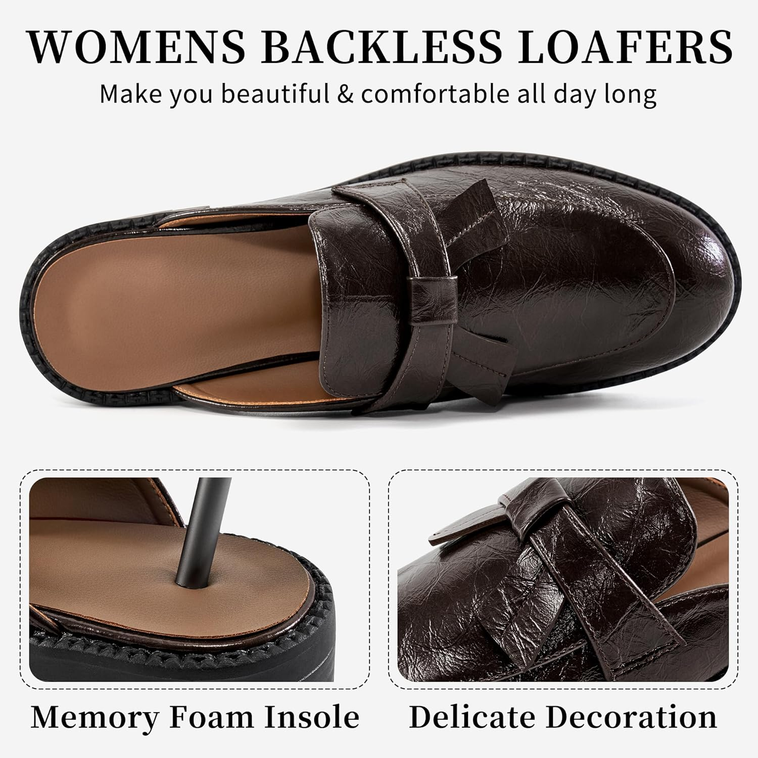 Ecetana Mules for Women Dressy Comfortable Slip on Chunky Backless Loafers Casual Slides Shoes for Business Fashion image number 5