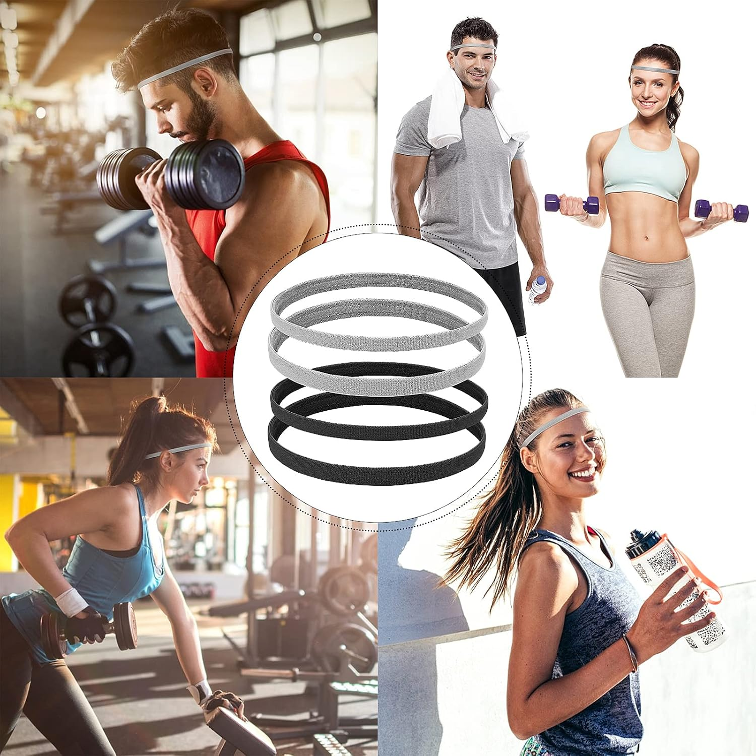 Sibba Workout Headbands Soccer Sports Athletic Hair Accessories 4 PCS Elastic Tie Non Slip Grip Backing Headwear Running Softball Spa Adjustable Nylon Hairband Youth Women Toddler Girls Kids Teens