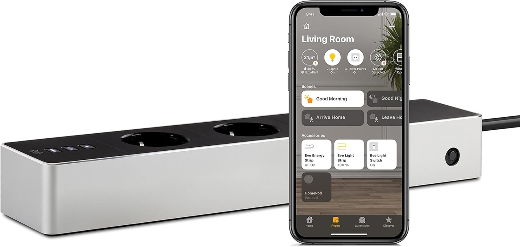Eve Energy Strip - Connected Power Strip with Consumption Meter, Lightning, Surge and Overcurrent Protection, and Apple Homekit Technology image number 1