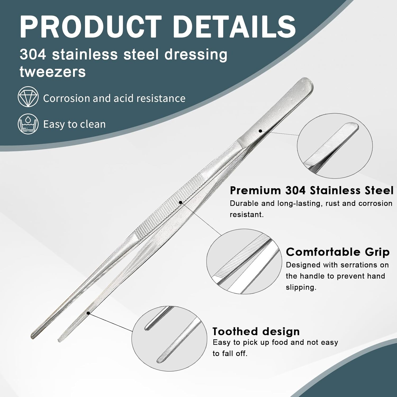 Jotia 1Pc 30Cm 304 Stainless Steel Kitchen Fine Tweezer Tongs, Cooking Tweezers Straight Food Tweezers with Precision Serrated Tips for Cooking, BBQ